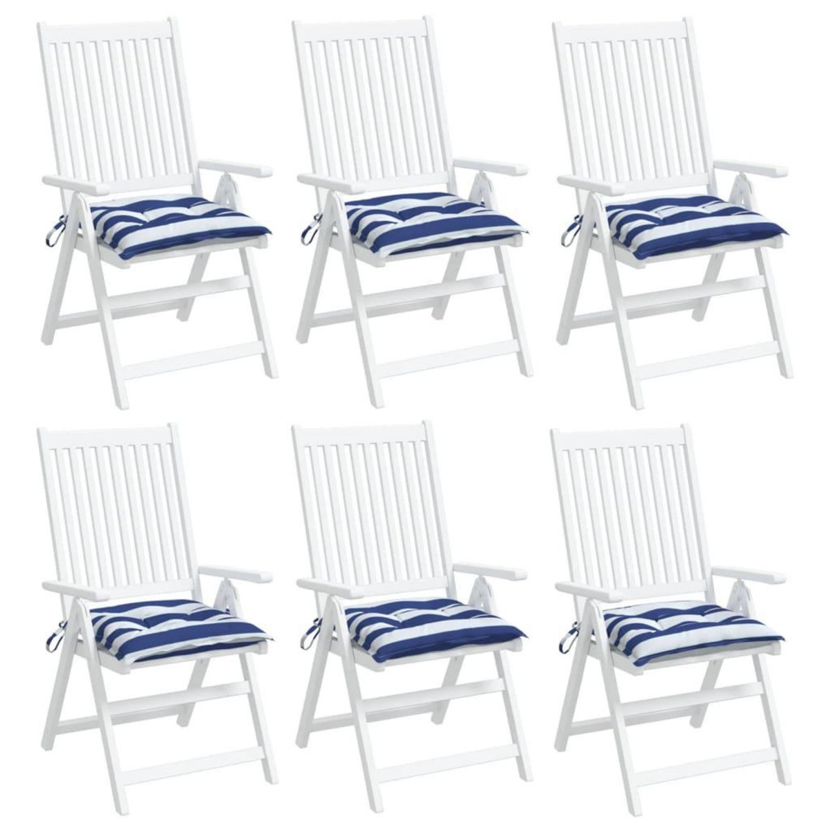 VIDAXL Coussins de chaise lot de 6 rayures bleues blanches 40x40x7 cm