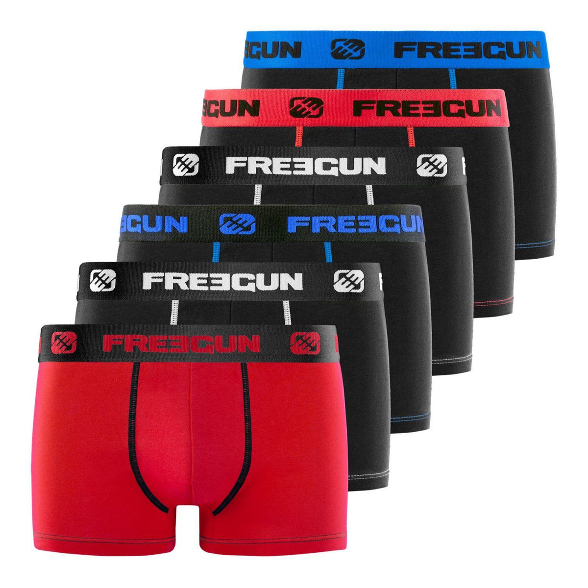 FREEGUN Lot de 6 Boxers coton garçon Uni