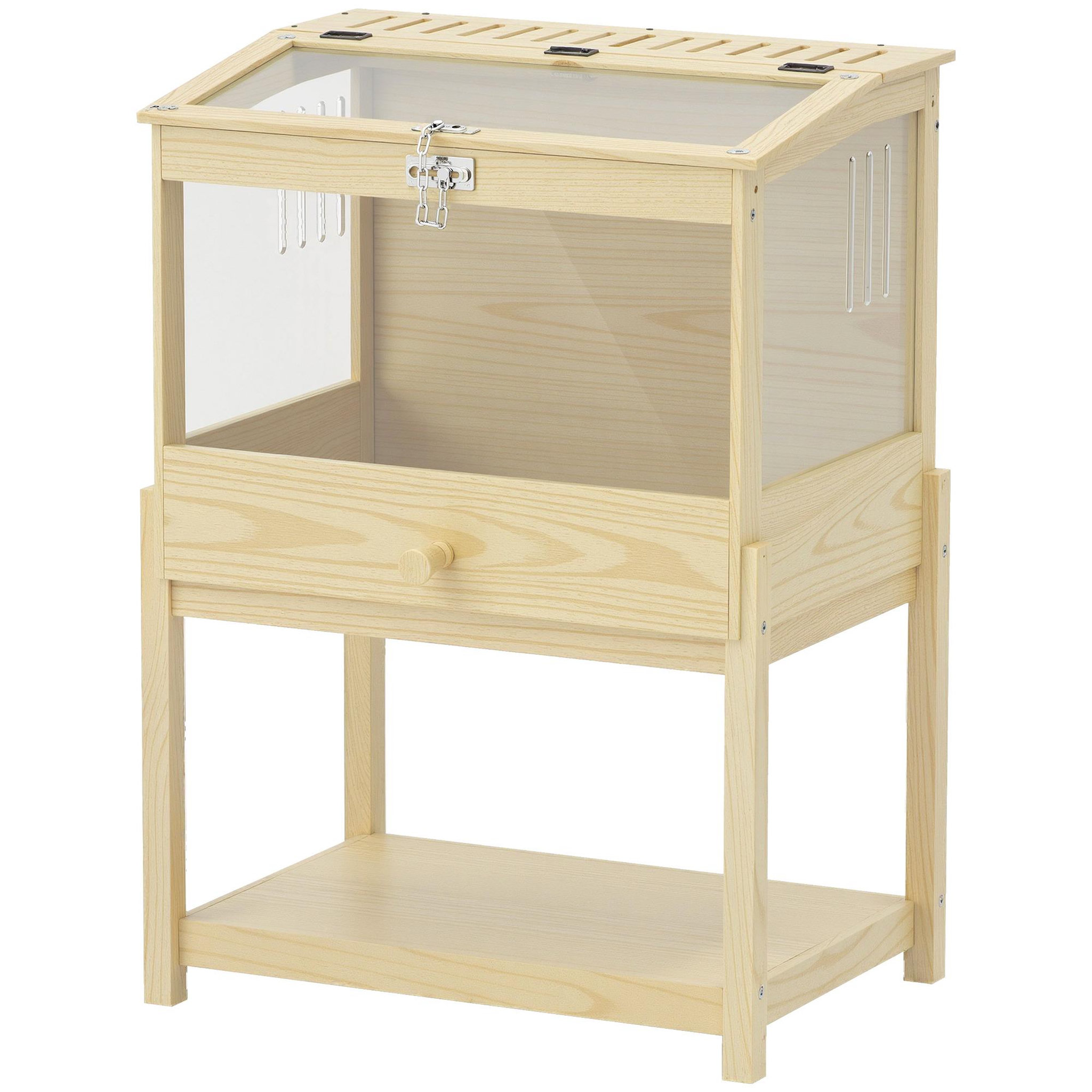 PAWHUT Cage à hamster rongeur en bois - toit ouvrant verrouillable, fenêtres acrylique, étagère - dim. 83 x 50 x 103 cm - MDF effet bois