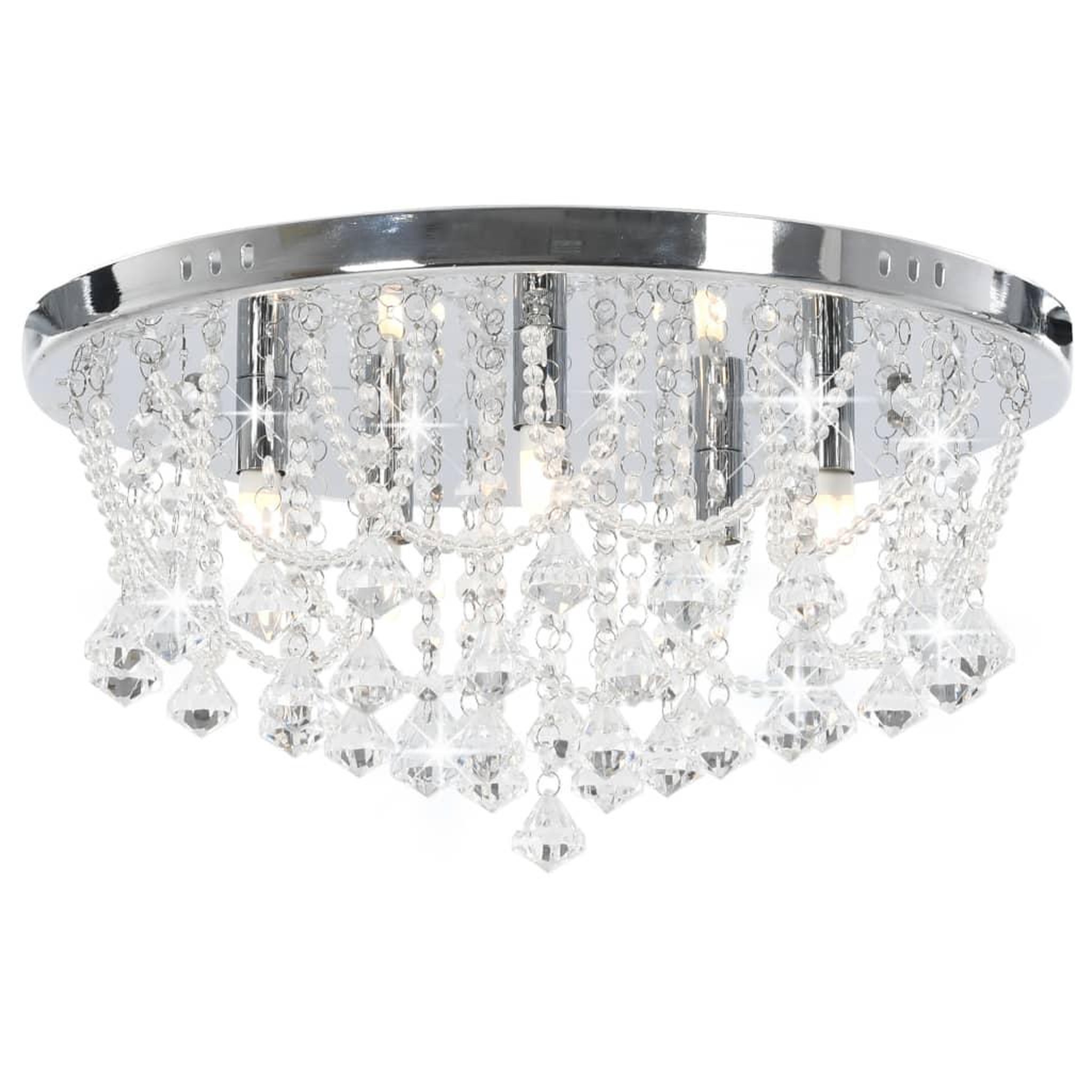 Voir la diapositive 1 : VIDAXL Plafonnier avec perles de cristal Argente Rond 4 ampoules G9