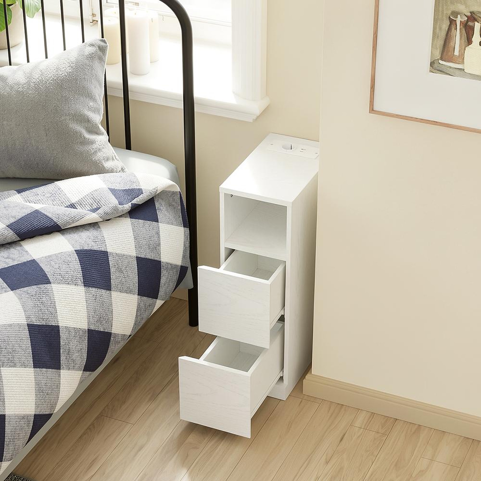 Voir la diapositive 5 : SOBUY Chevet avec 2 Tiroirs Blanc Crème 35x20x60cm FBT149-E-WG