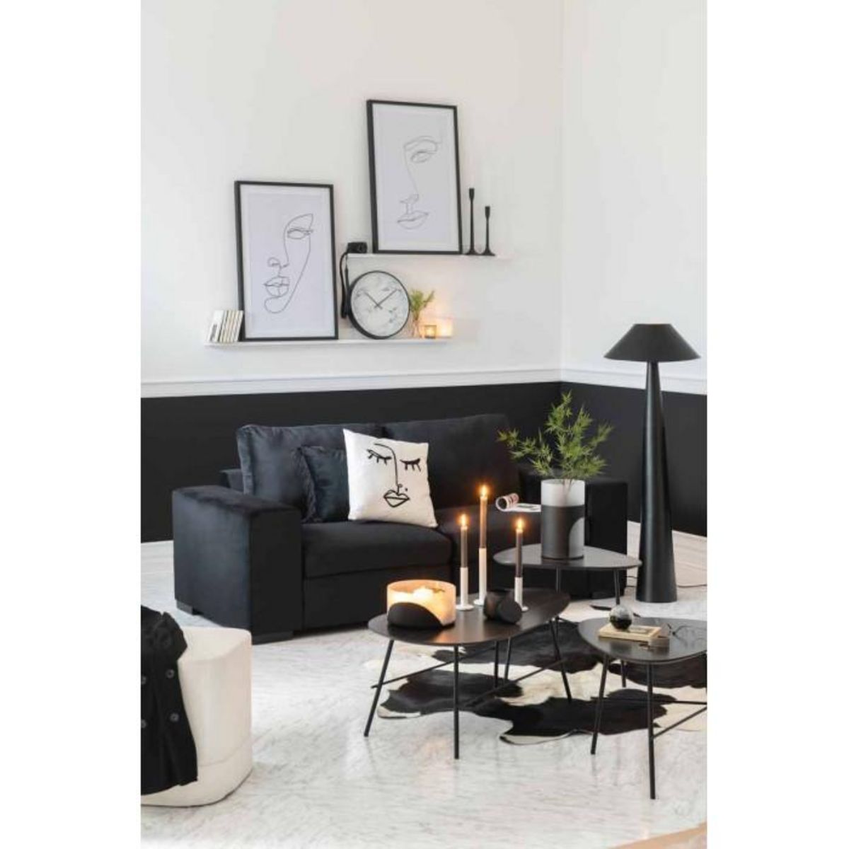 Paris Prix Coussin Déco  Mélissa  50x50cm Blanc & Noir