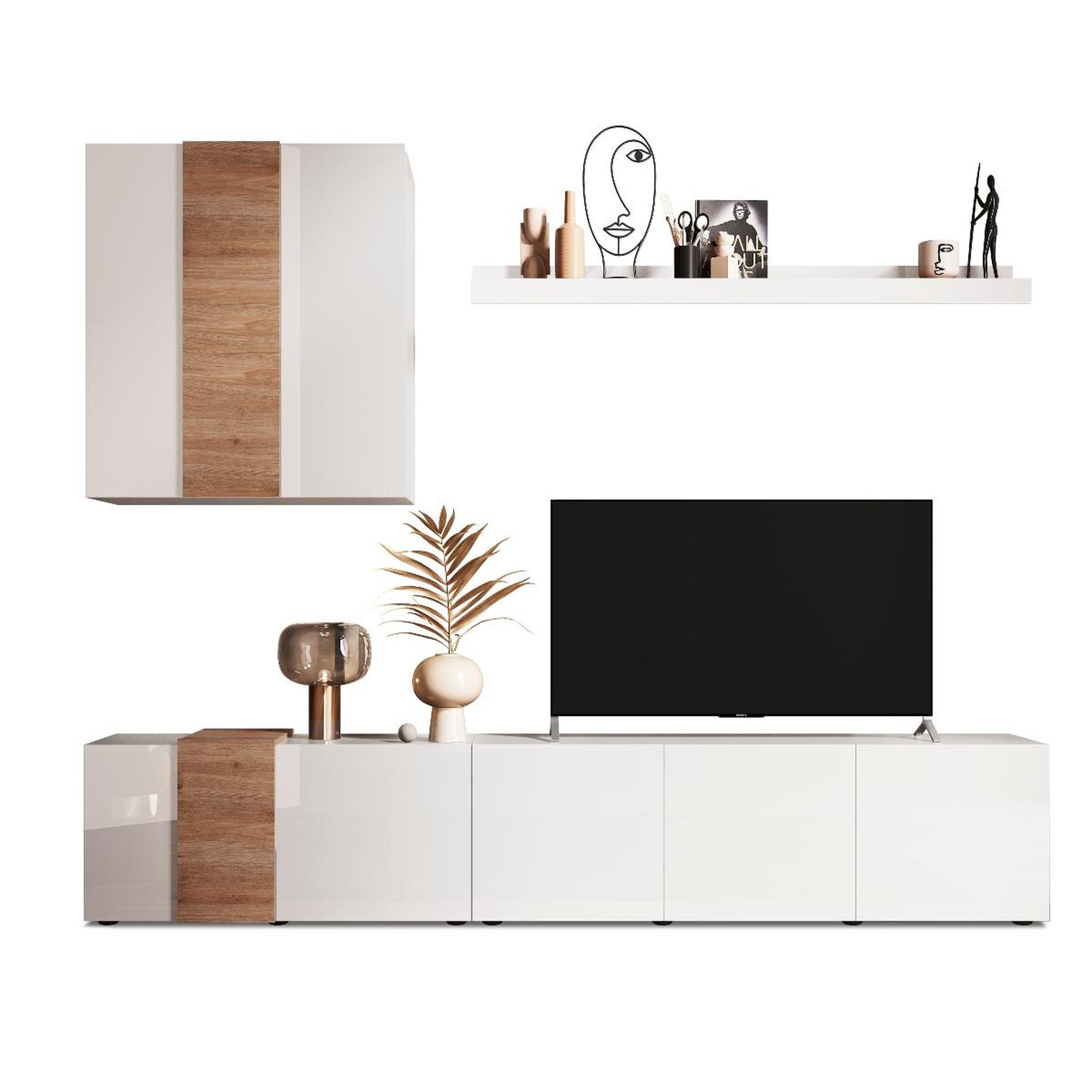 JLC KREATION Ensemble tv mural moderne bois et blanc 300cm sia