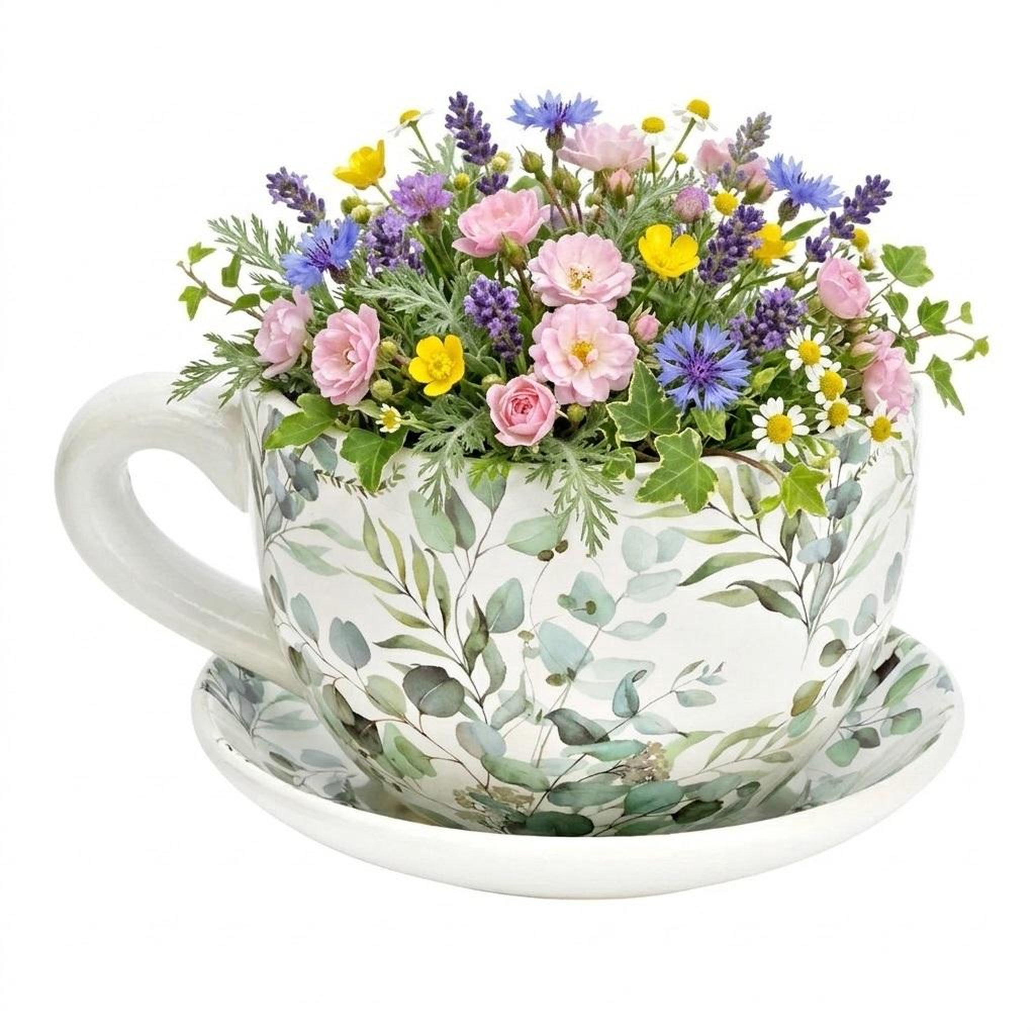 Eden Vase ou pot de fleurs en forme de tasse feuilles d'eucalyptus