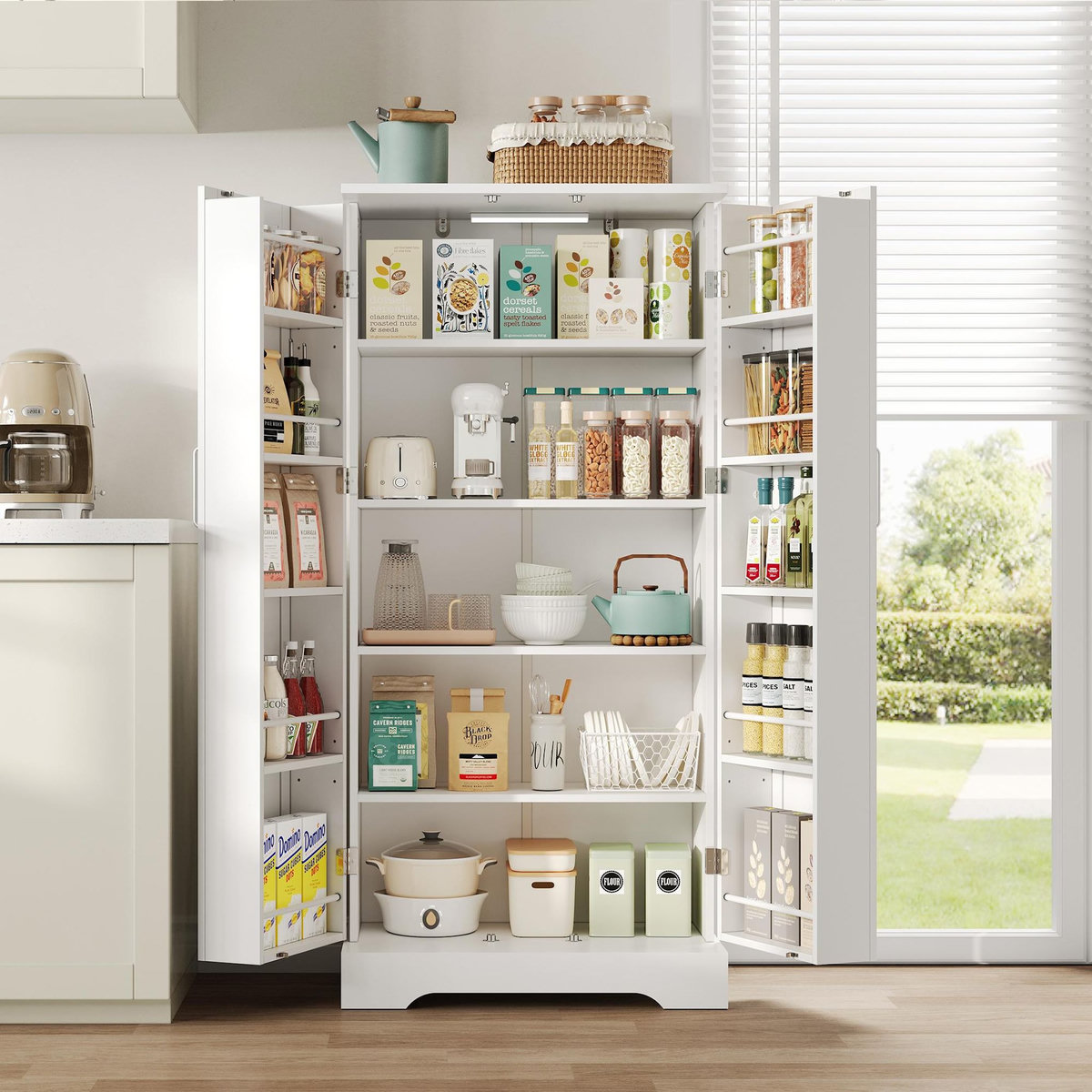 MERAX Buffet de cuisine 2 portes 0 tiroir - 60 cm blanc led mdf