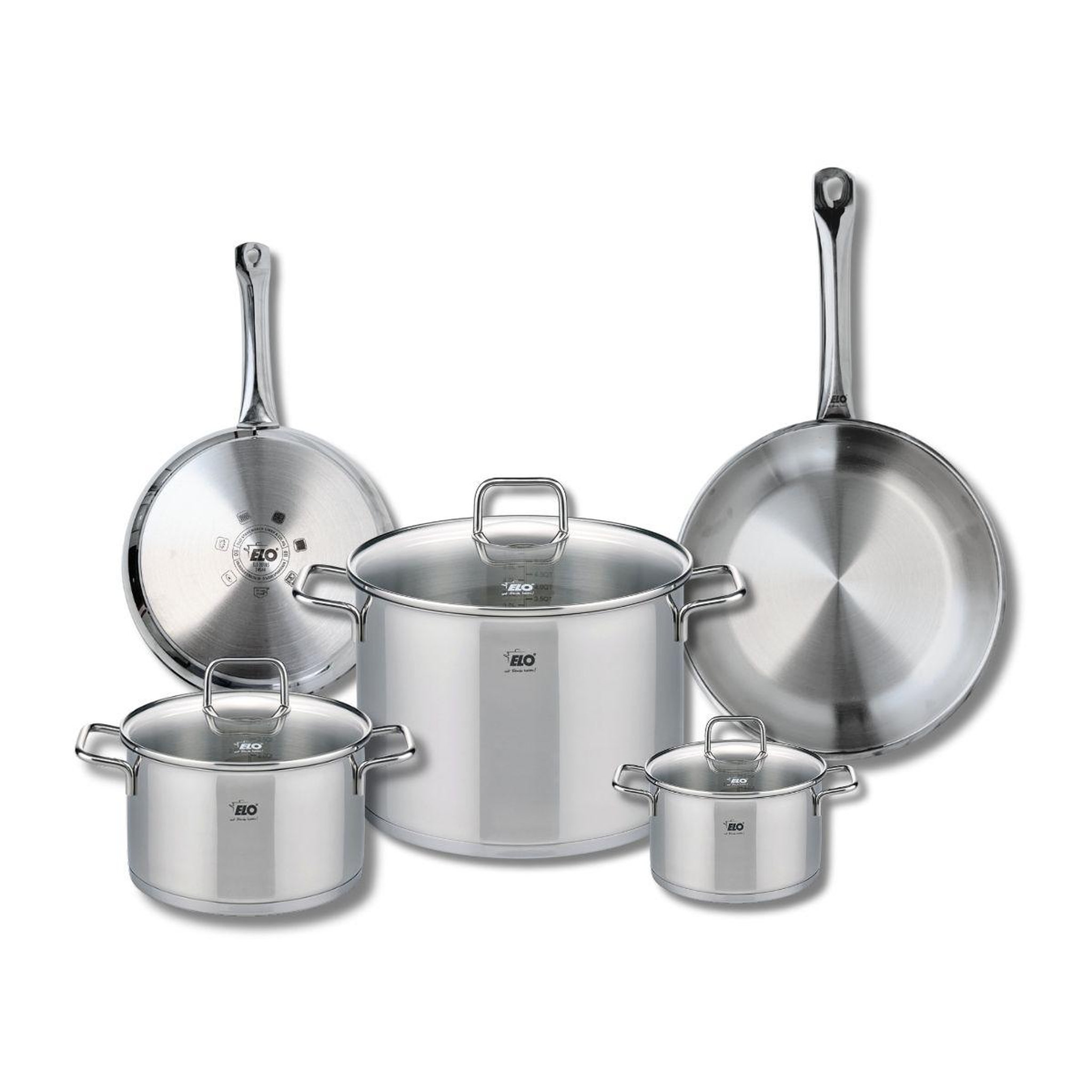 Voir la diapositive 1 : 666 Barcelona Ensemble de 2 Poêles de cuisson 24 et 28 cm et 3 faitouts 14, 20 et 26 cm Elo Profi Citrin