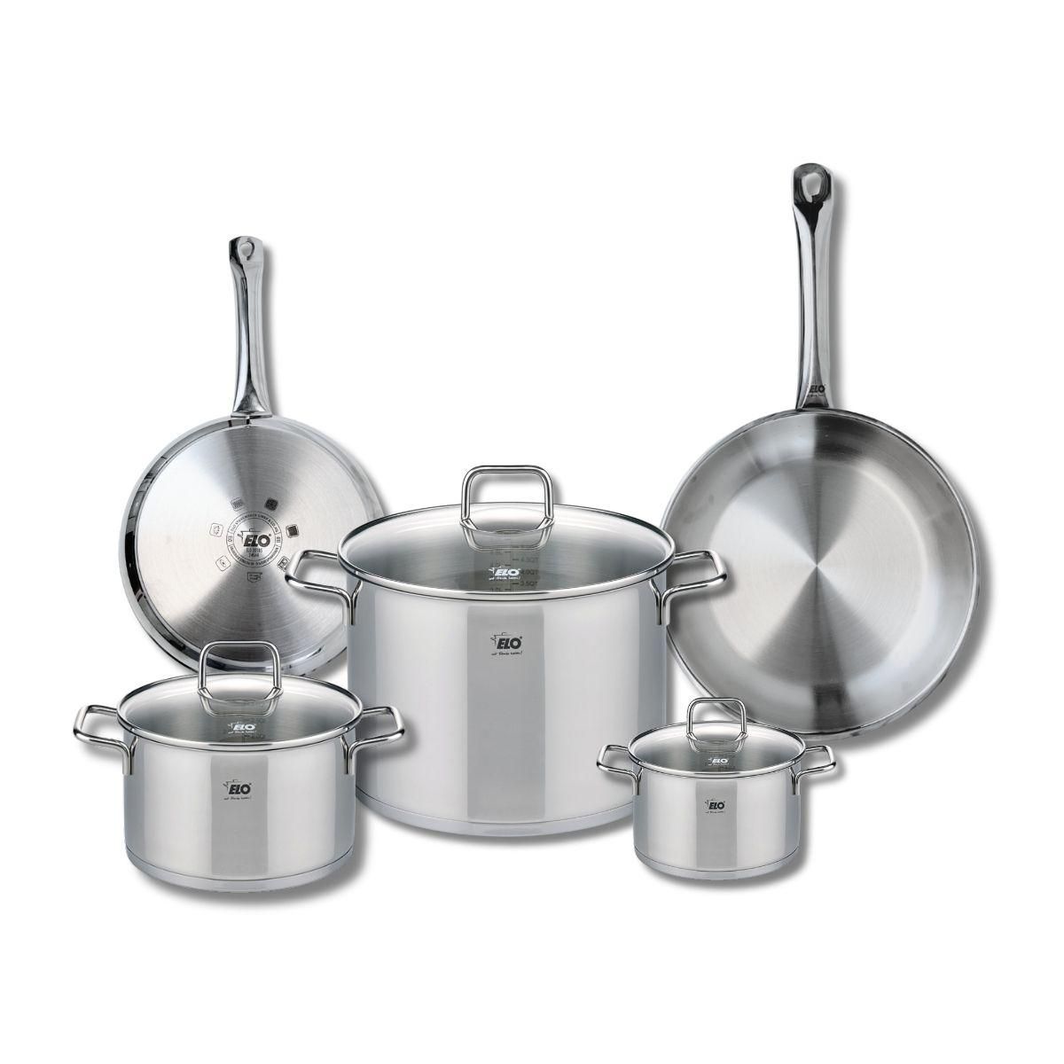 666 Barcelona Ensemble de 2 Poêles de cuisson 24 et 28 cm et 3 faitouts 14, 20 et 26 cm Elo Profi Citrin