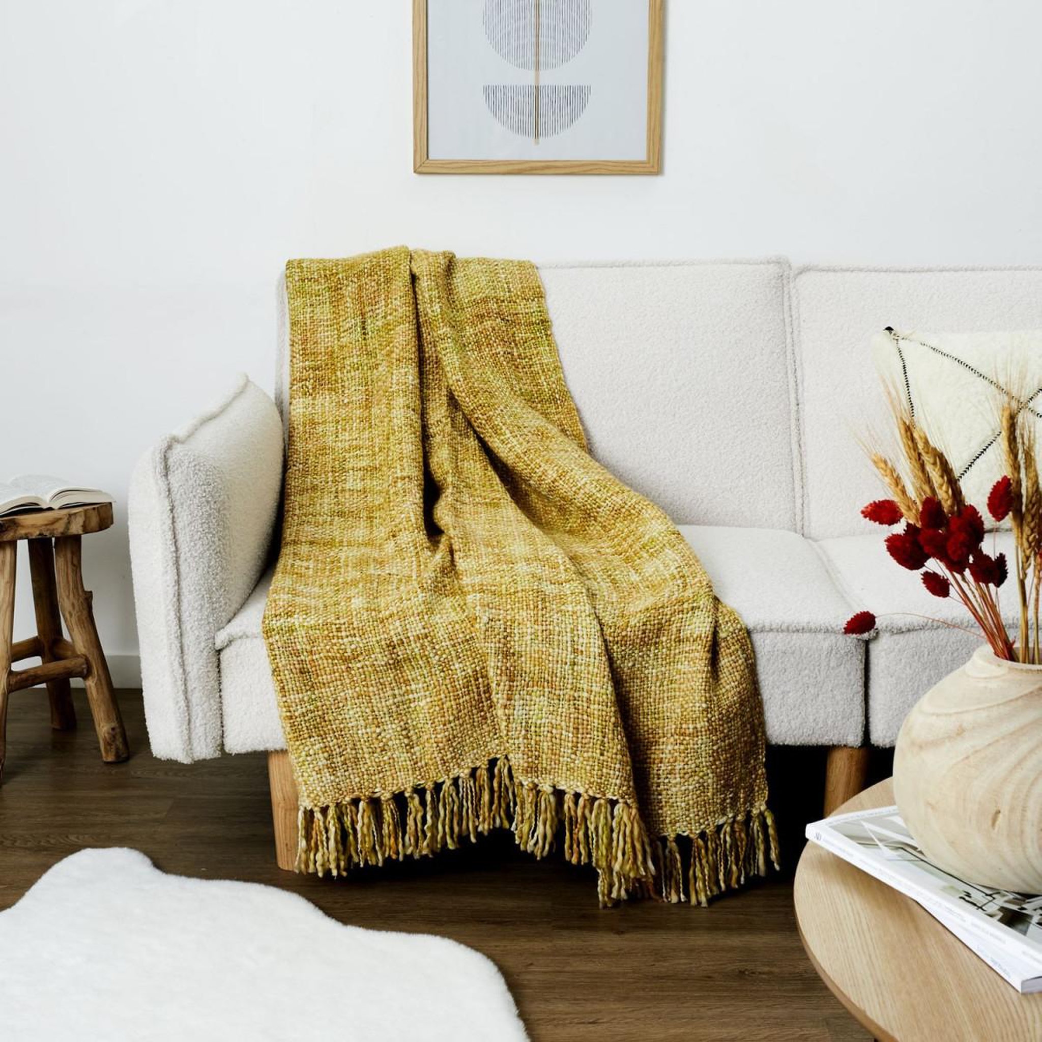 Voir la diapositive 3 : The Home Deco Factory Plaid maille tressée  chunky  125x150cm jaune