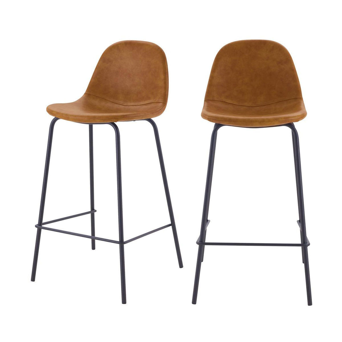 MAISON PAVANE Lot de 2 chaises pour îlot central 65 cm en cuir synthétique camel-Henrik