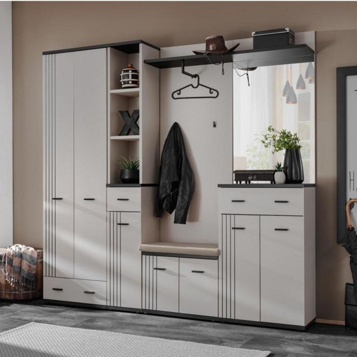 Paris Prix Ensemble Vestiaire 6P  Hugo  210cm Gris & Noir