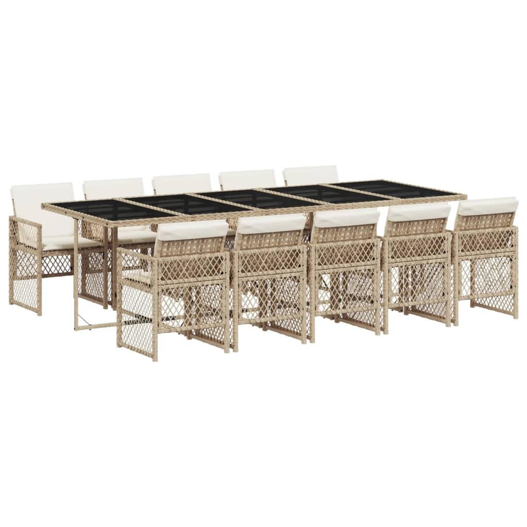 Voir la diapositive 2 : VIDAXL Ensemble a manger de jardin et coussins 11 pcs beige poly rotin