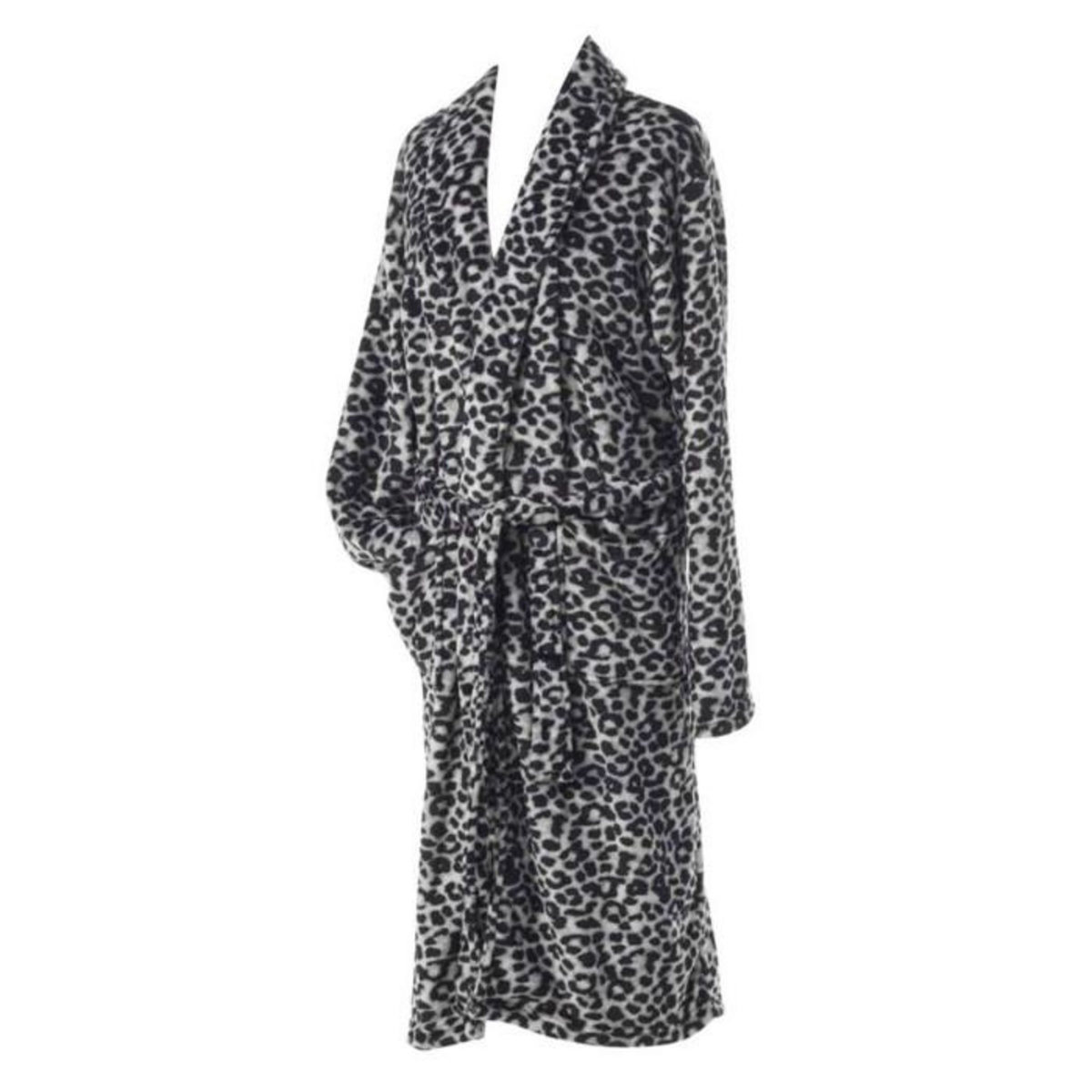 Paris Prix Peignoir Flanelle Imprimé  Léopard  Gris