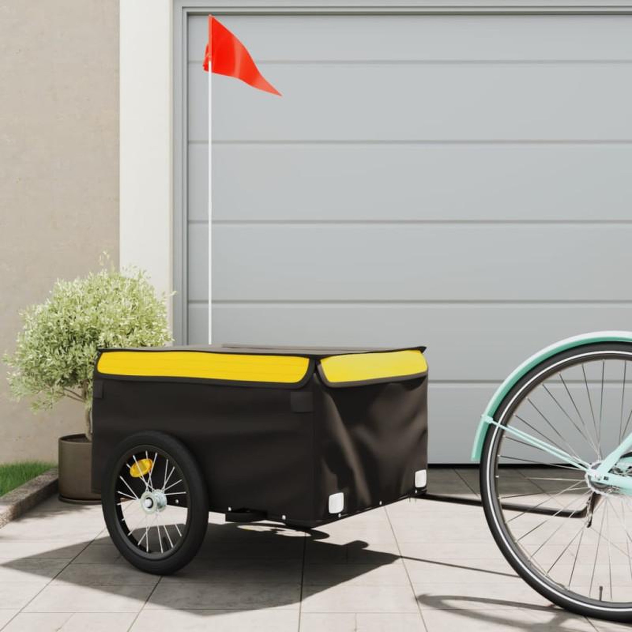 VIDAXL Remorque de vélo noir et jaune 45 kg fer