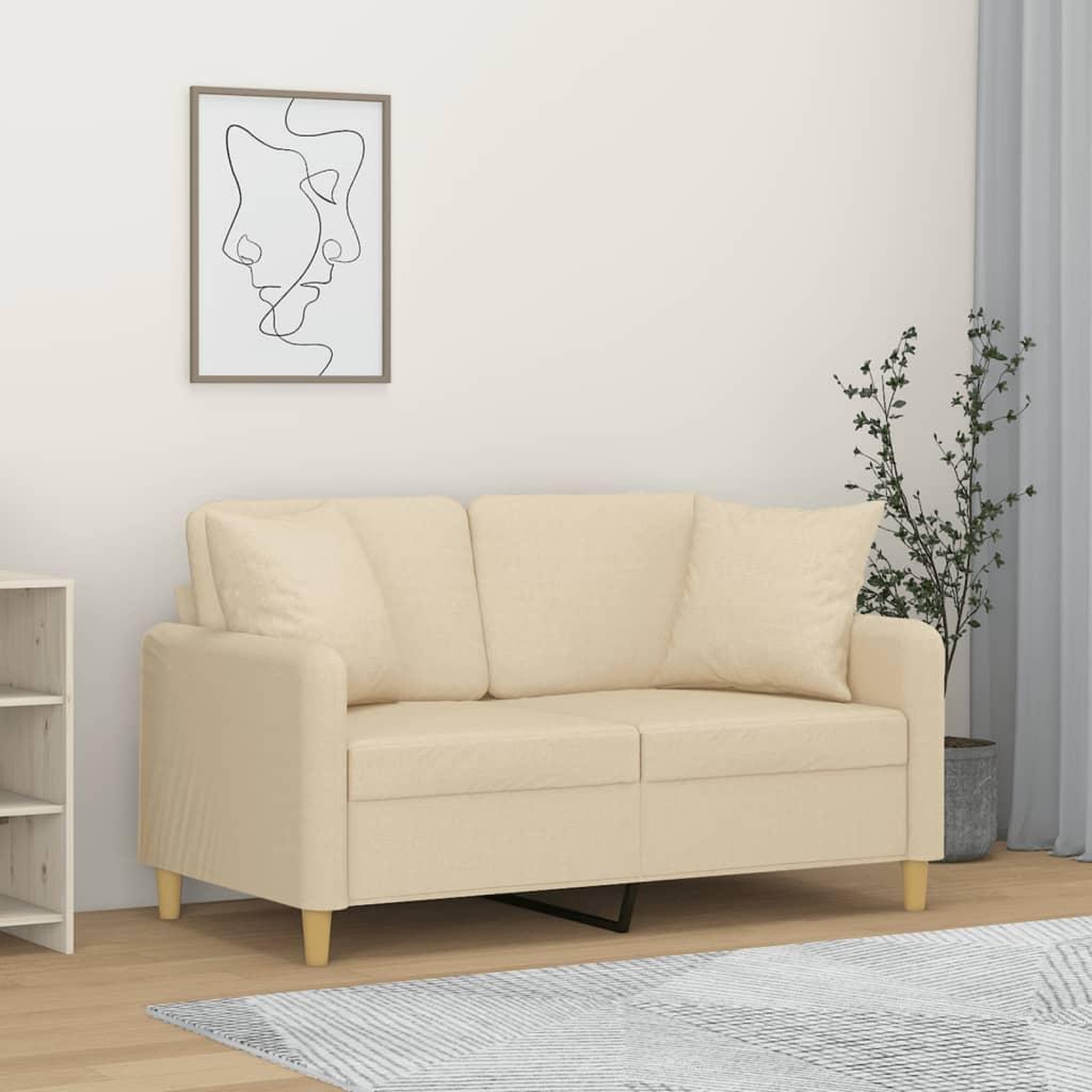 VIDAXL Canape 2 places avec oreillers decoratifs creme 120 cm tissu