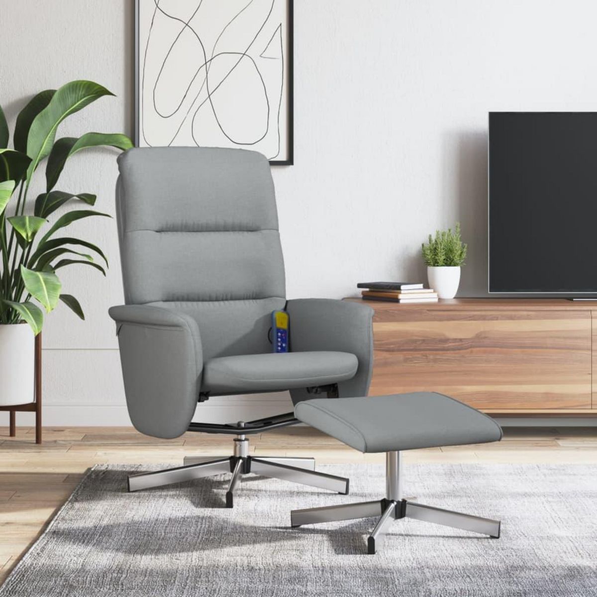 VIDAXL Fauteuil inclinable de massage et repose-pied gris clair tissu