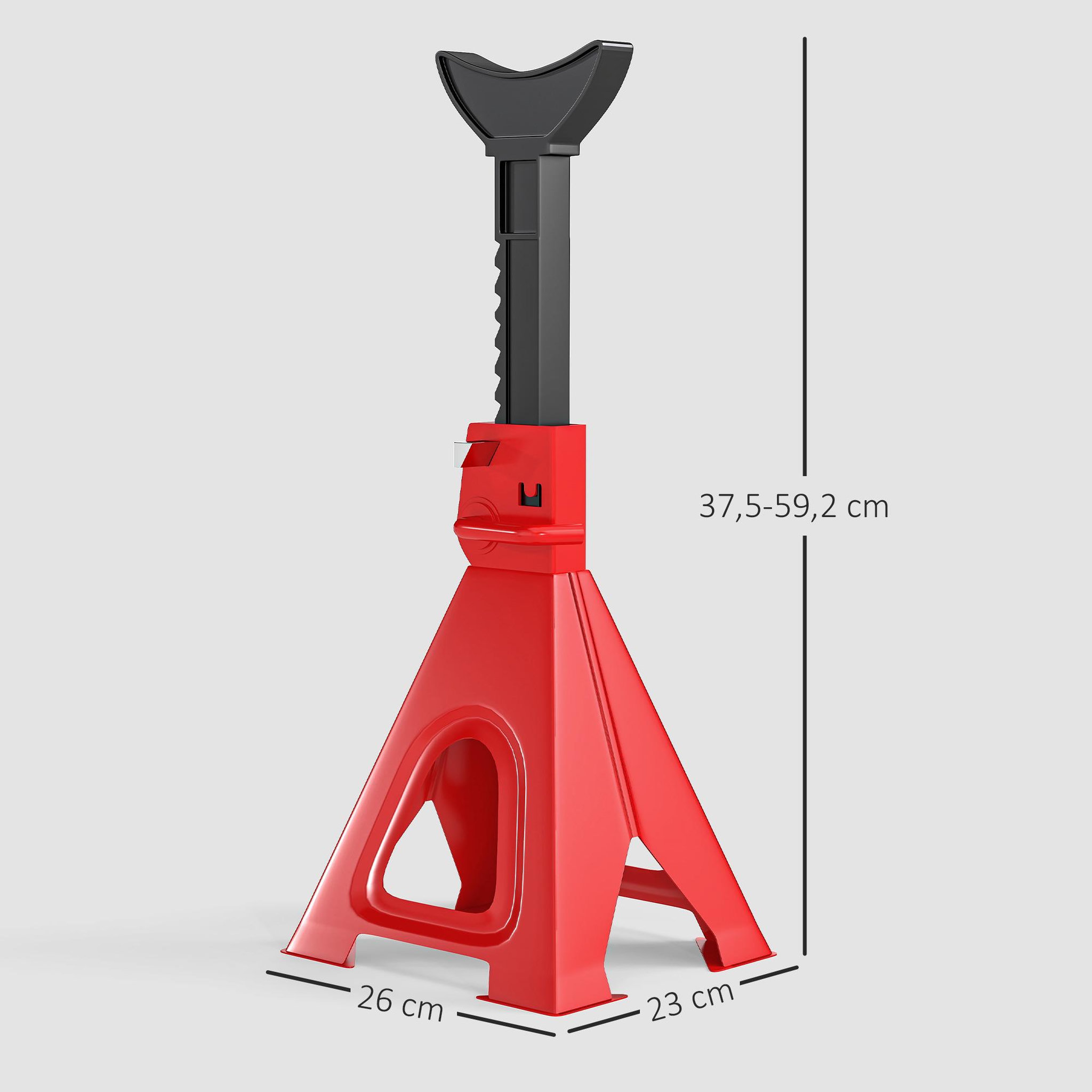Voir la diapositive 3 : HOMCOM Lot de 2 chandelles - jusqu'à 6000 Kg par chandelle - H.375-592 mm - 4 pieds - acier rouge noir