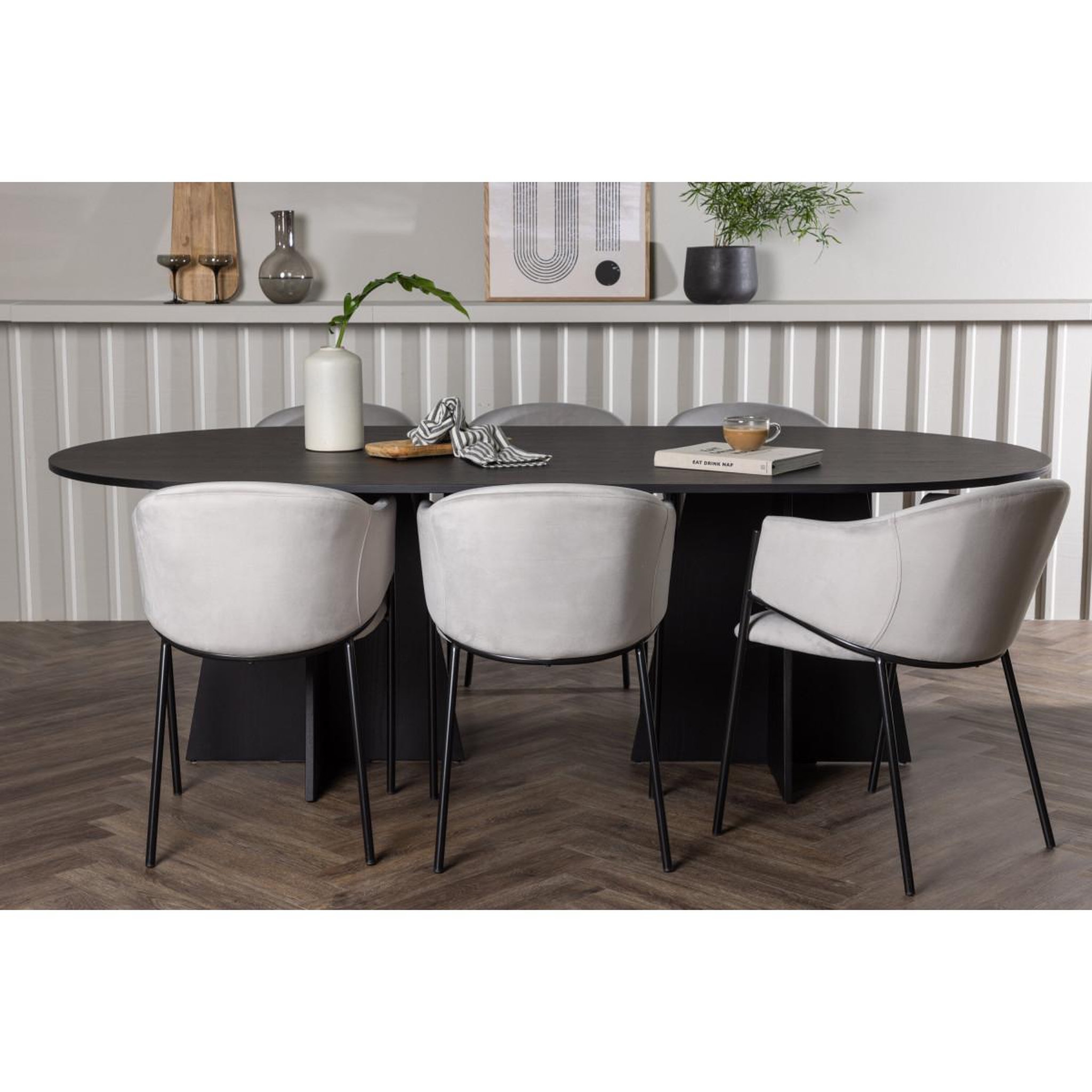 Voir la diapositive 5 : Paris Prix Ensemble table à manger & 6 chaises  bootcut & evelina  230cm noir & gris