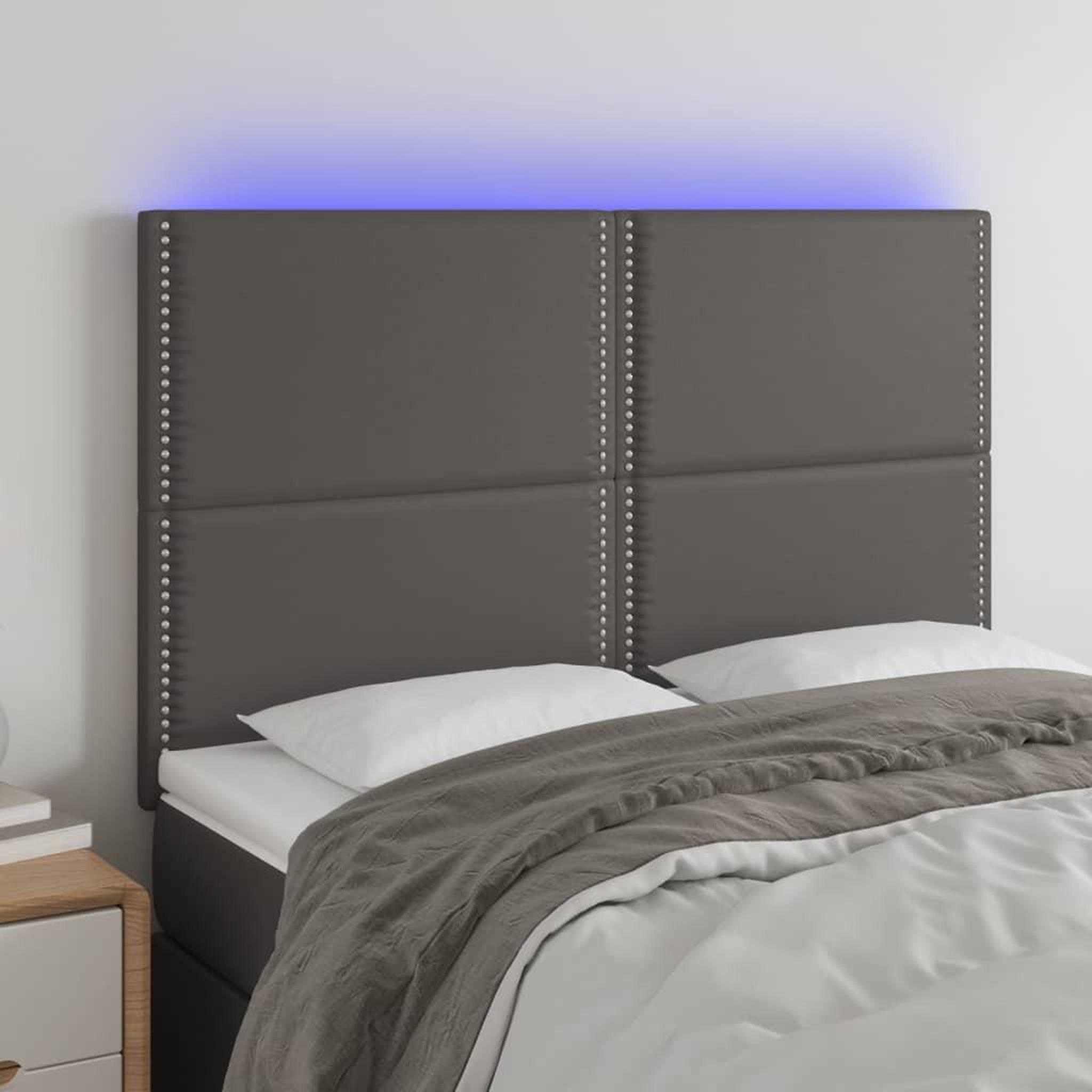 Voir la diapositive 1 : VIDAXL Tete de lit a LED Gris 144x5x118/128 cm Similicuir