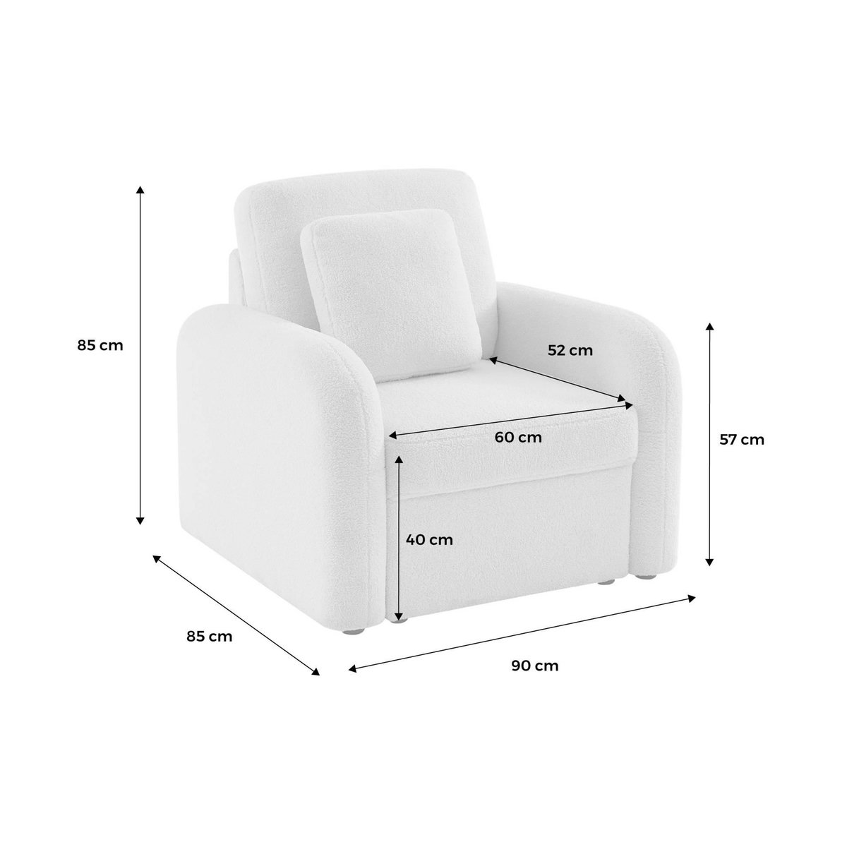 SWEEEK Fauteuil tissu bouclette blanche. lignes arrondies. Milano. L 90 x P 85 x H 85cm