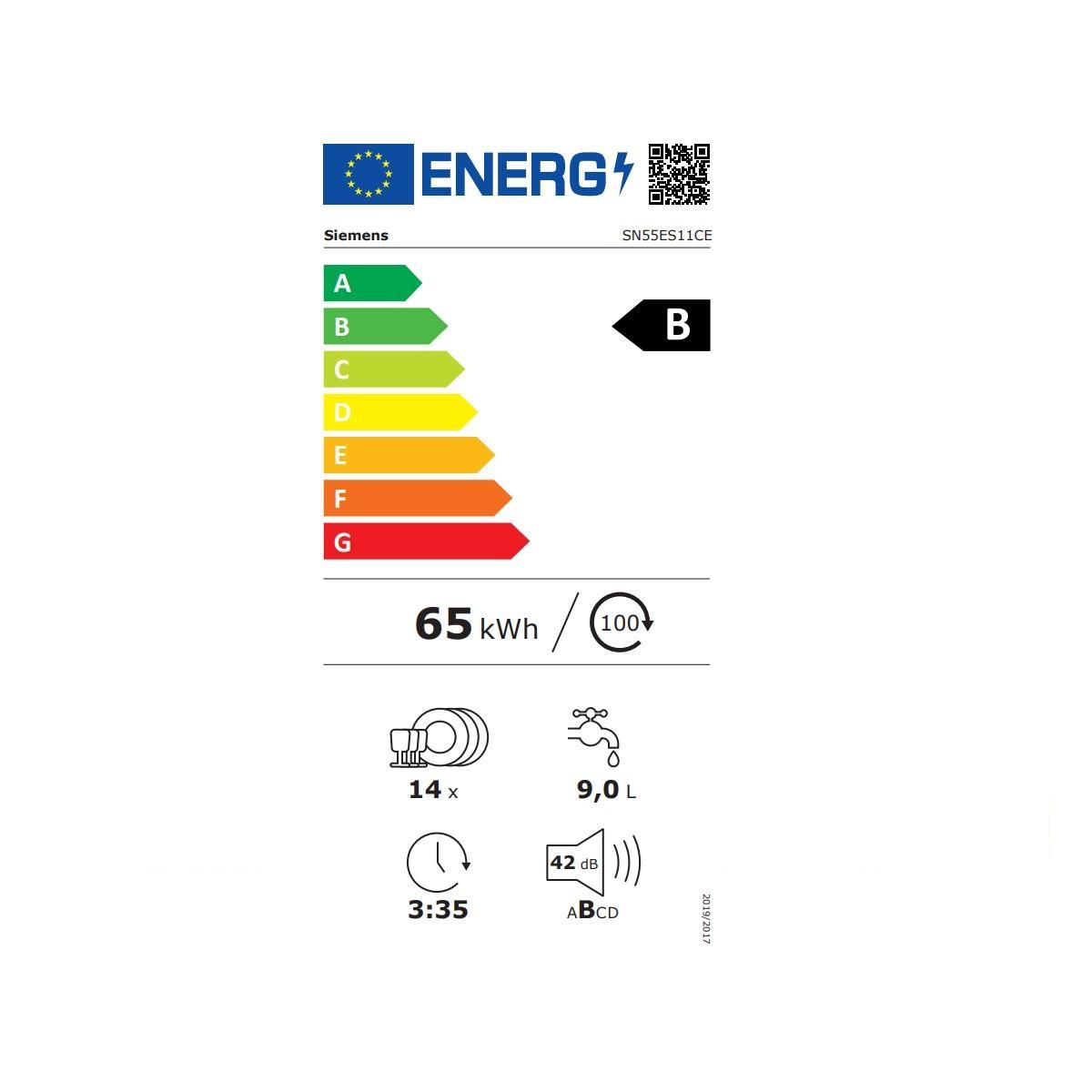 Siemens Lave-vaisselle 60cm 14 couverts 42db intégrable avec bandeau inox - SN55ES11CE