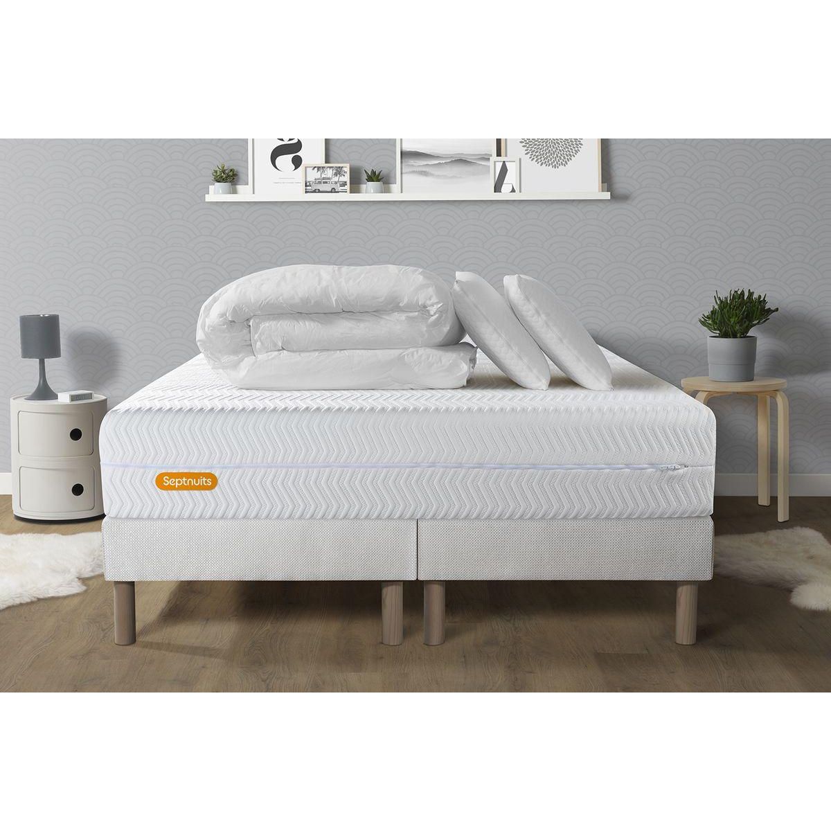 SEPTNUITS PACK Matelas + double sommiers Memo Bio  Mousse à mémoire de forme 5 zones de confort Maxi épaisseur