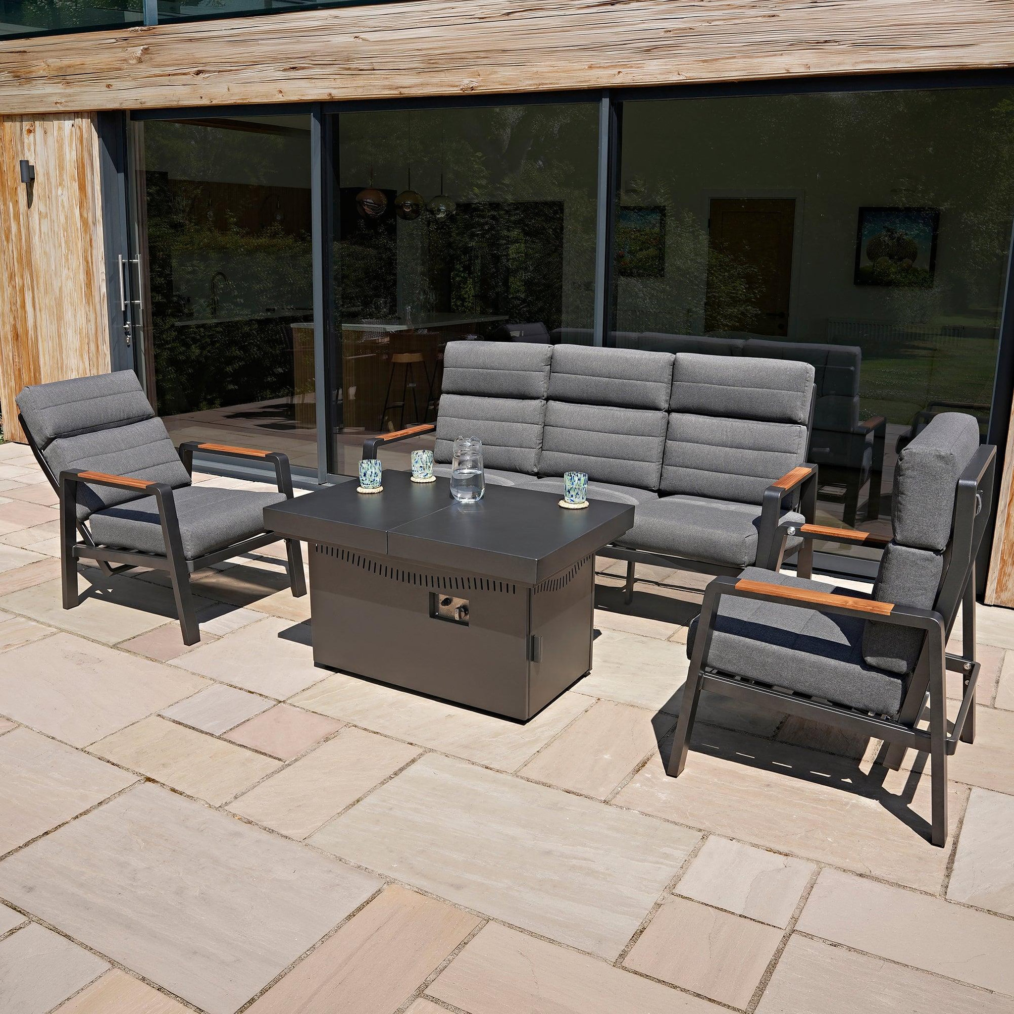 Voir la diapositive 4 : JARDI Salon de jardin inclinable 5 places avec brasero