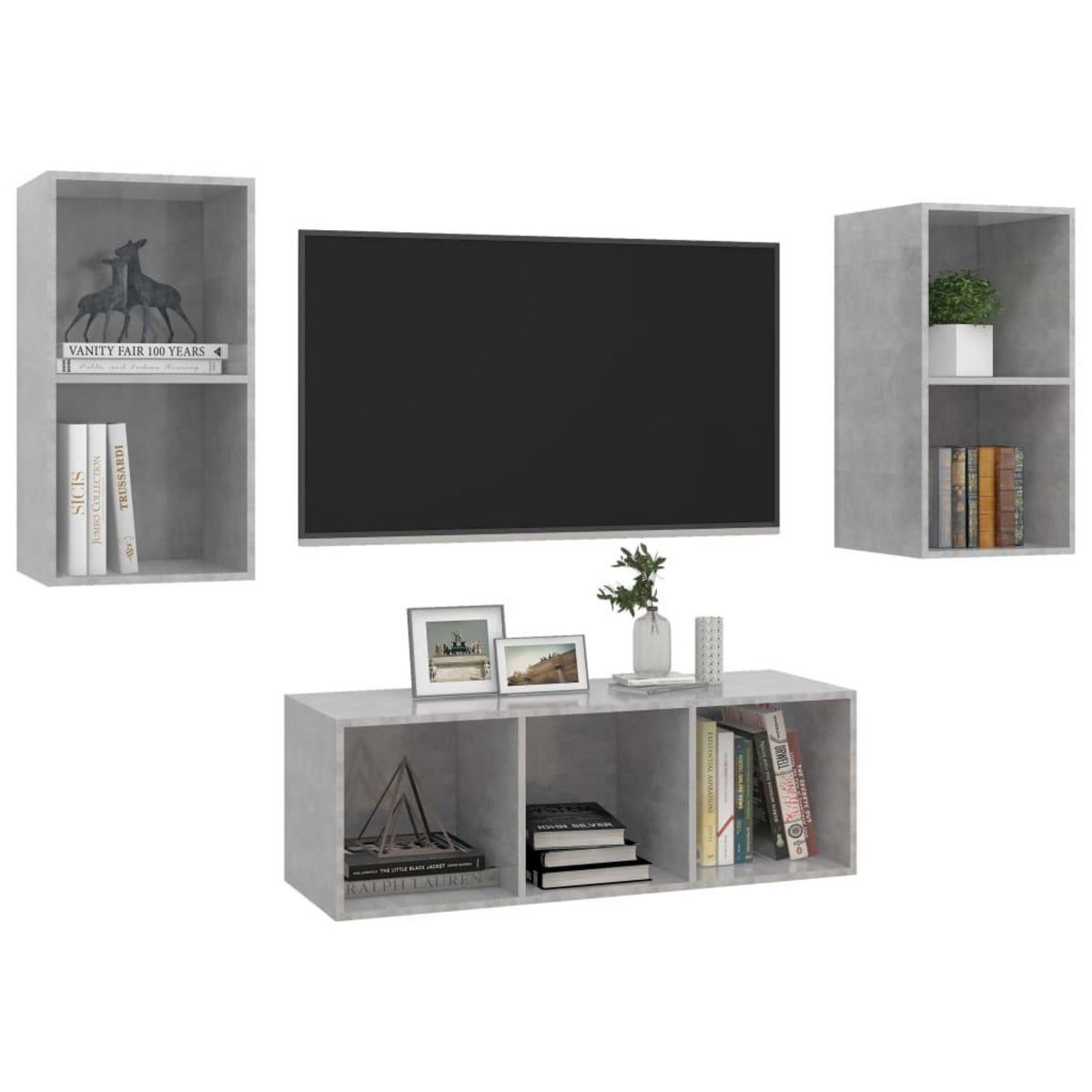 VIDAXL Ensemble de meuble TV 3 pcs Gris beton Bois d'ingenierie