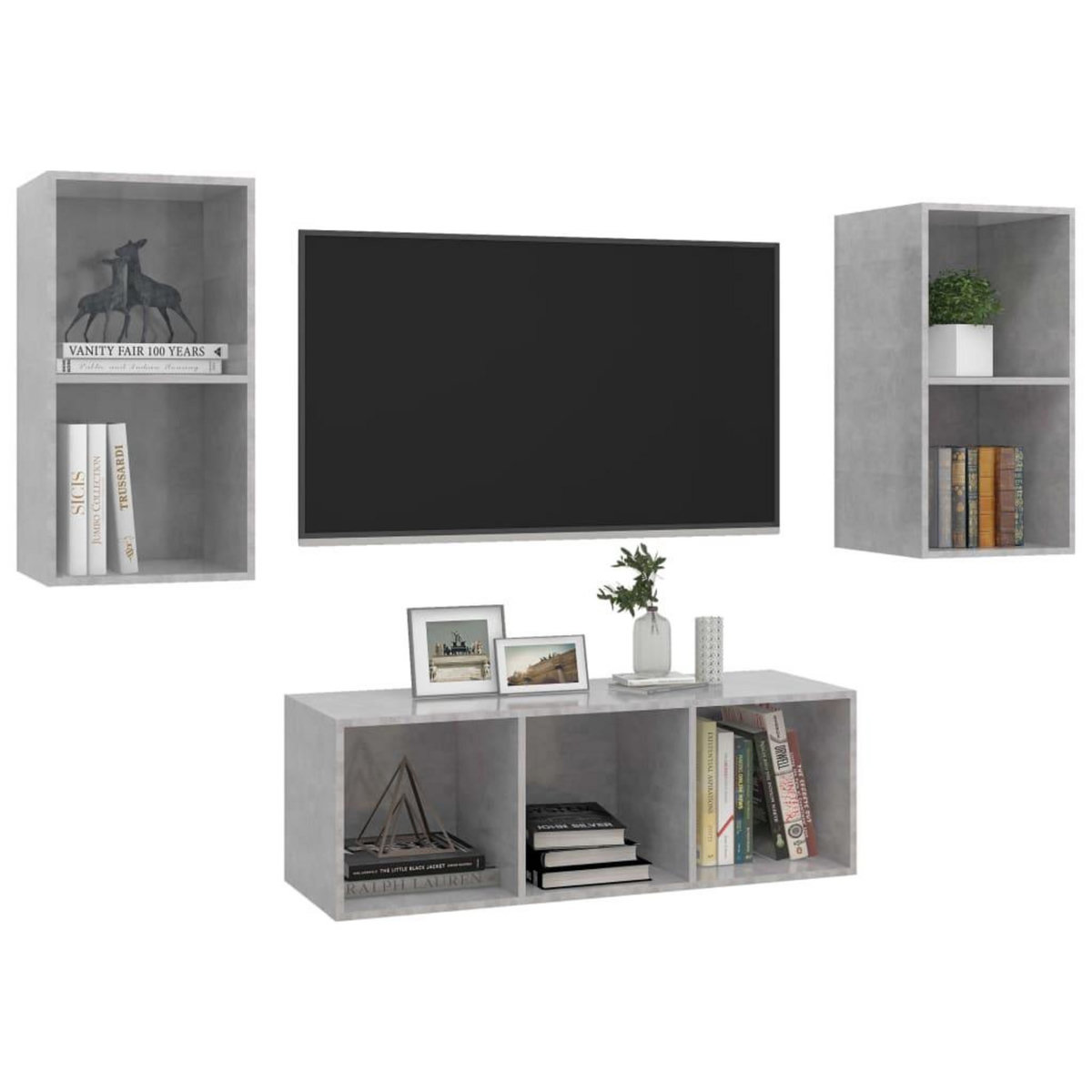 VIDAXL Ensemble de meuble TV 3 pcs Gris beton Bois d'ingenierie