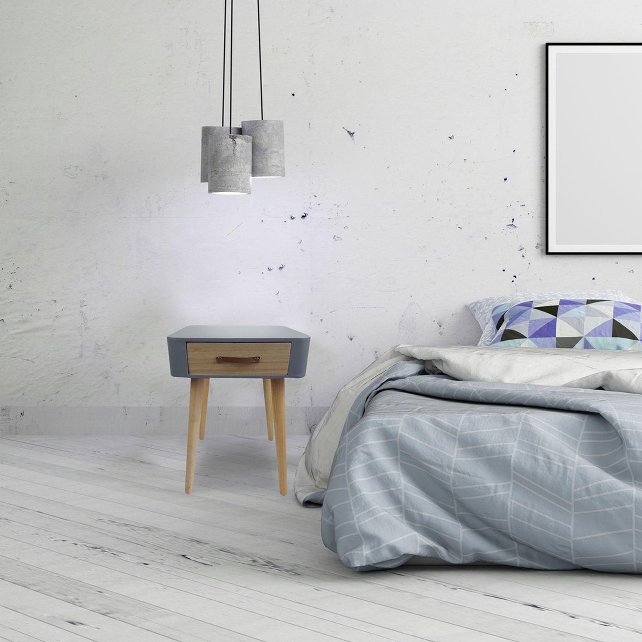 Voir la diapositive 2 : The Home Deco Factory Table de chevet scandinave - 1 tiroir - gris