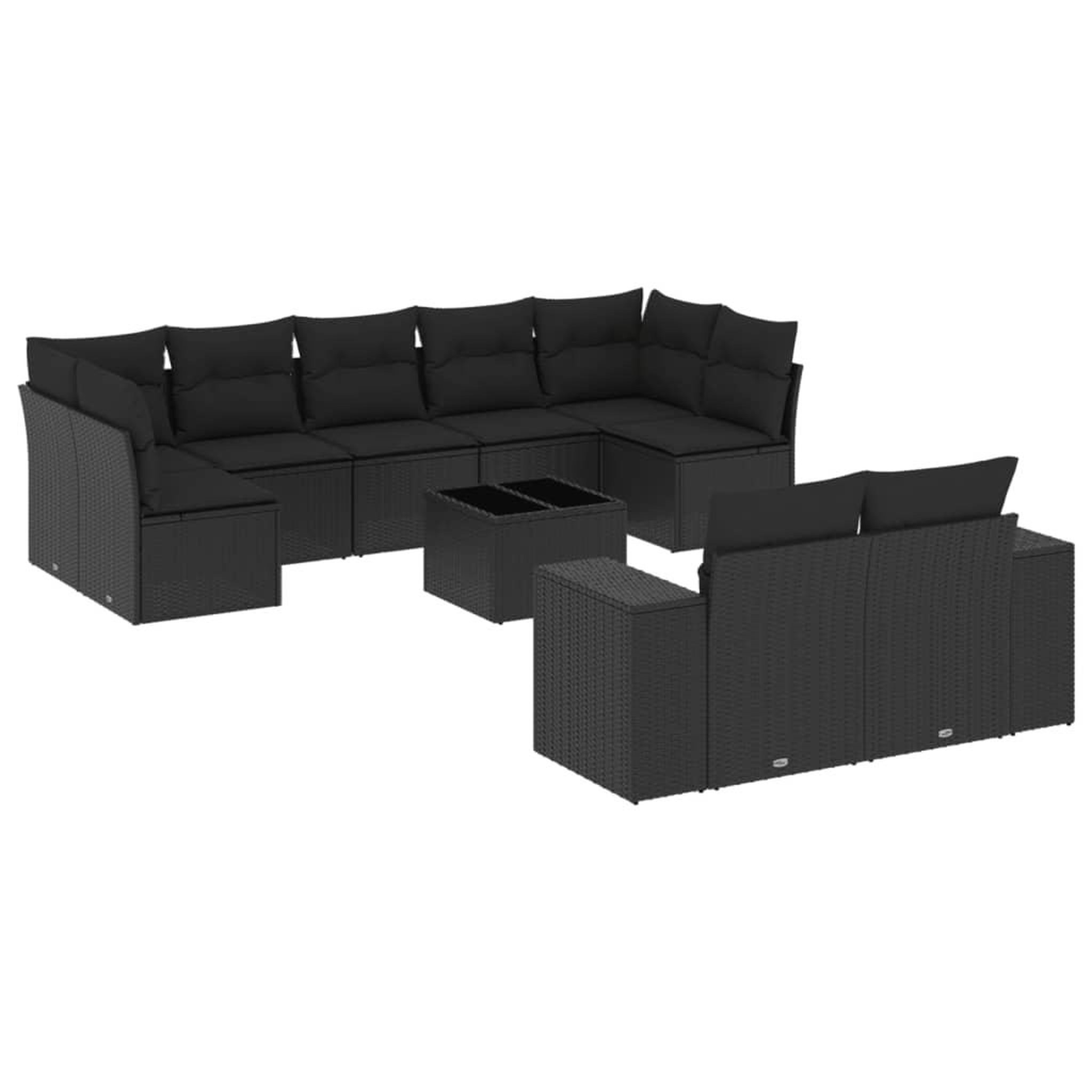 Voir la diapositive 2 : VIDAXL Salon de jardin 10 pcs avec coussins noir resine tressee