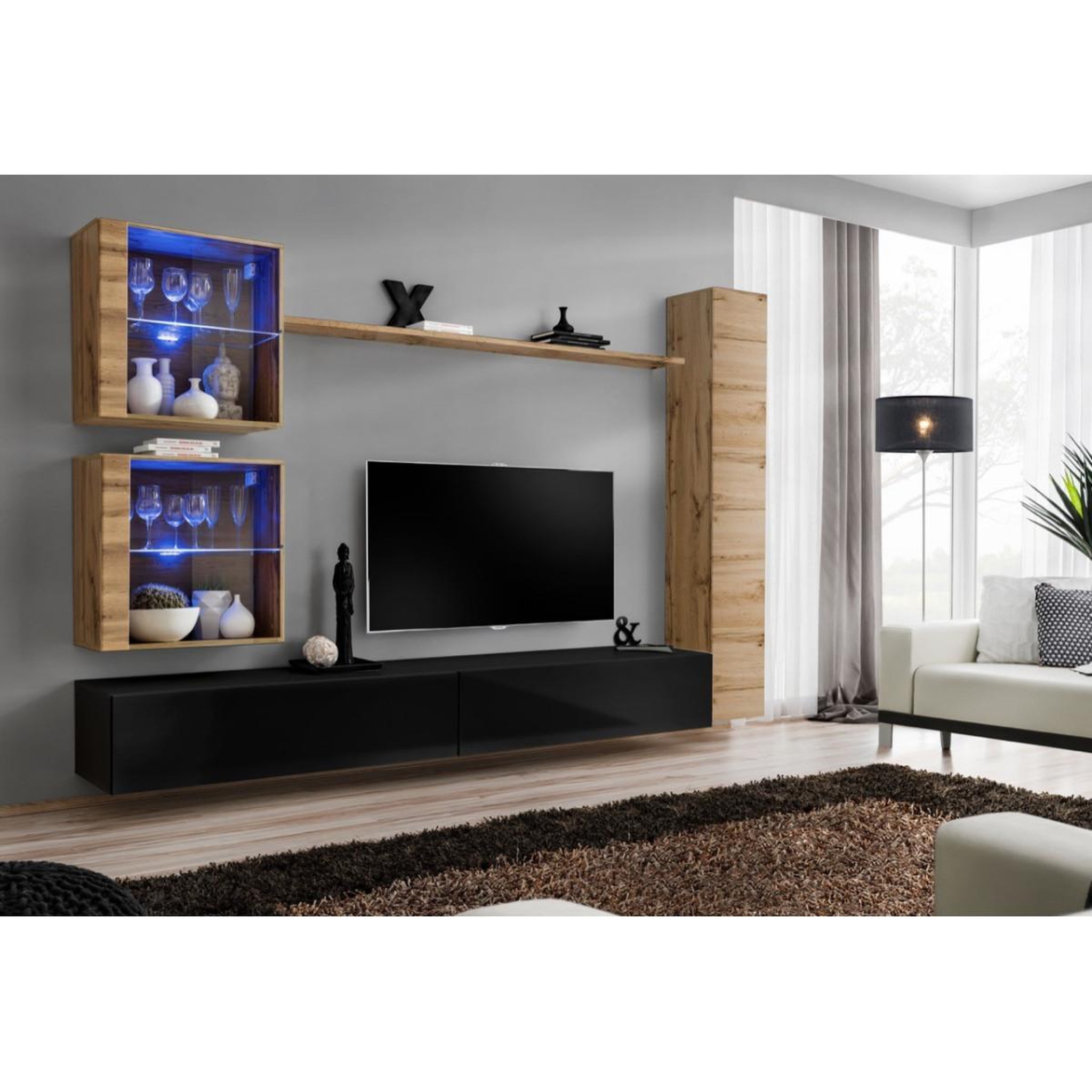 Voir la diapositive 2 : Paris Prix Meuble tv mural design  switch xviii  280cm noir & naturel