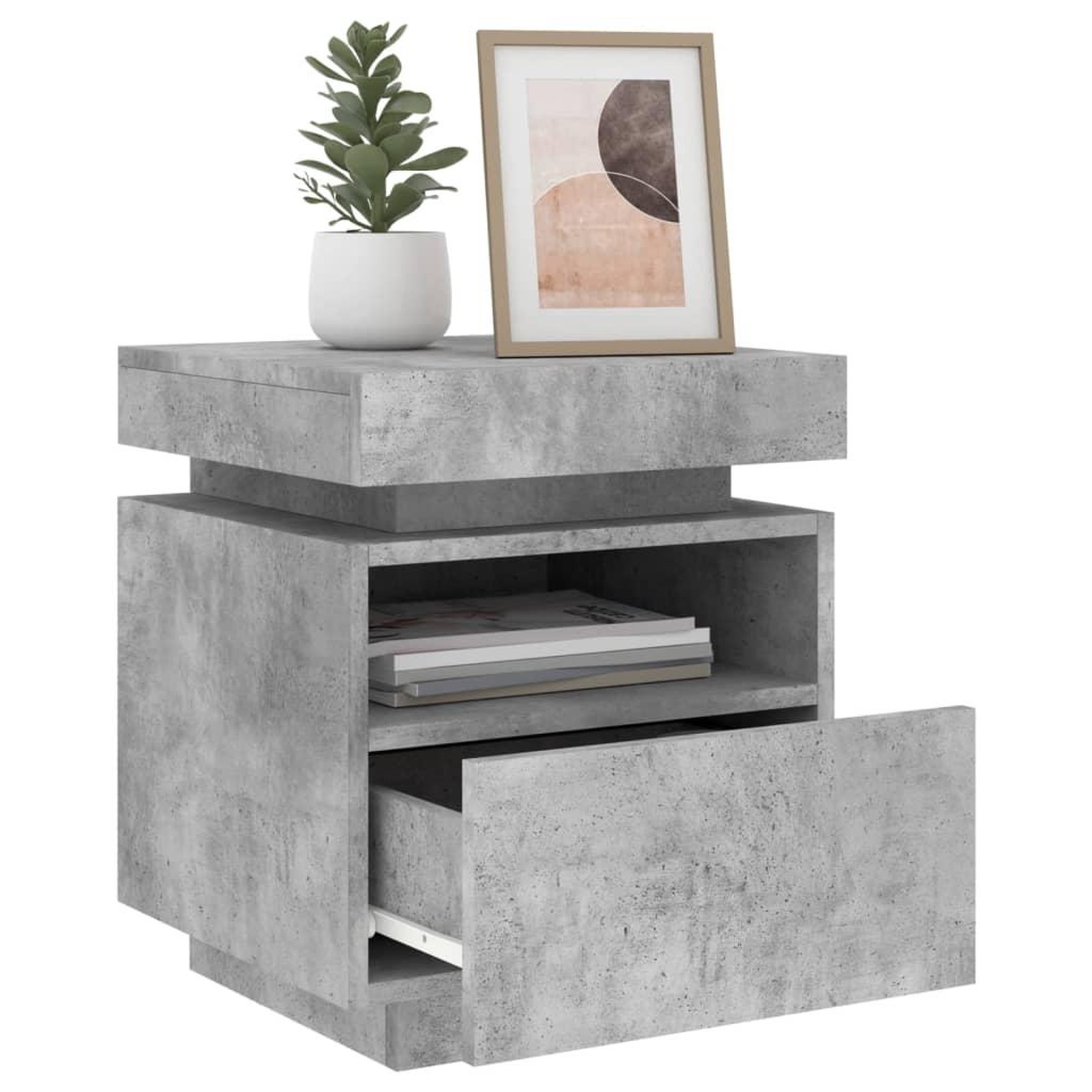 Voir la diapositive 4 : VIDAXL Armoire de chevet avec lumieres LED gris beton 40x39x48,5 cm