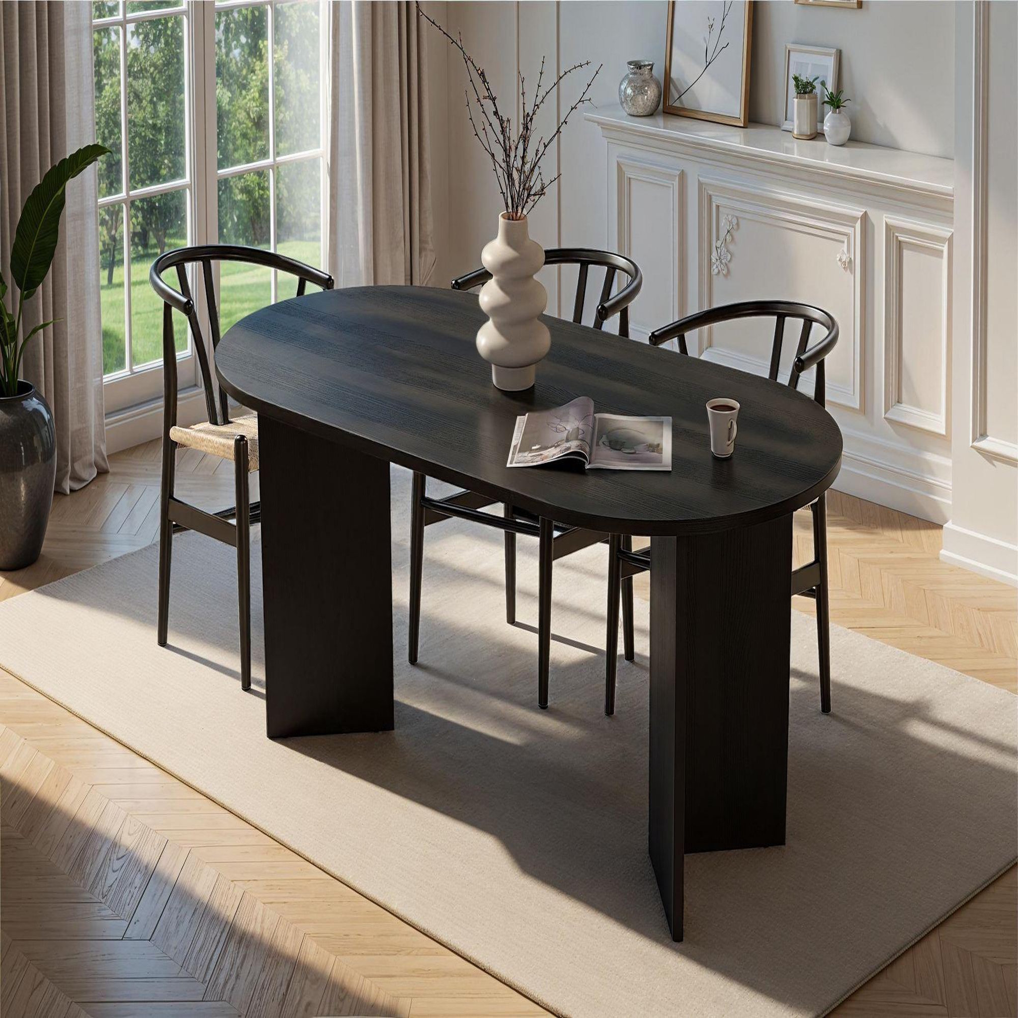 Voir la diapositive 2 : Habitat et Jardin Table à manger en bois  sablin  - 180 x 89 x 75 cm - bois noir