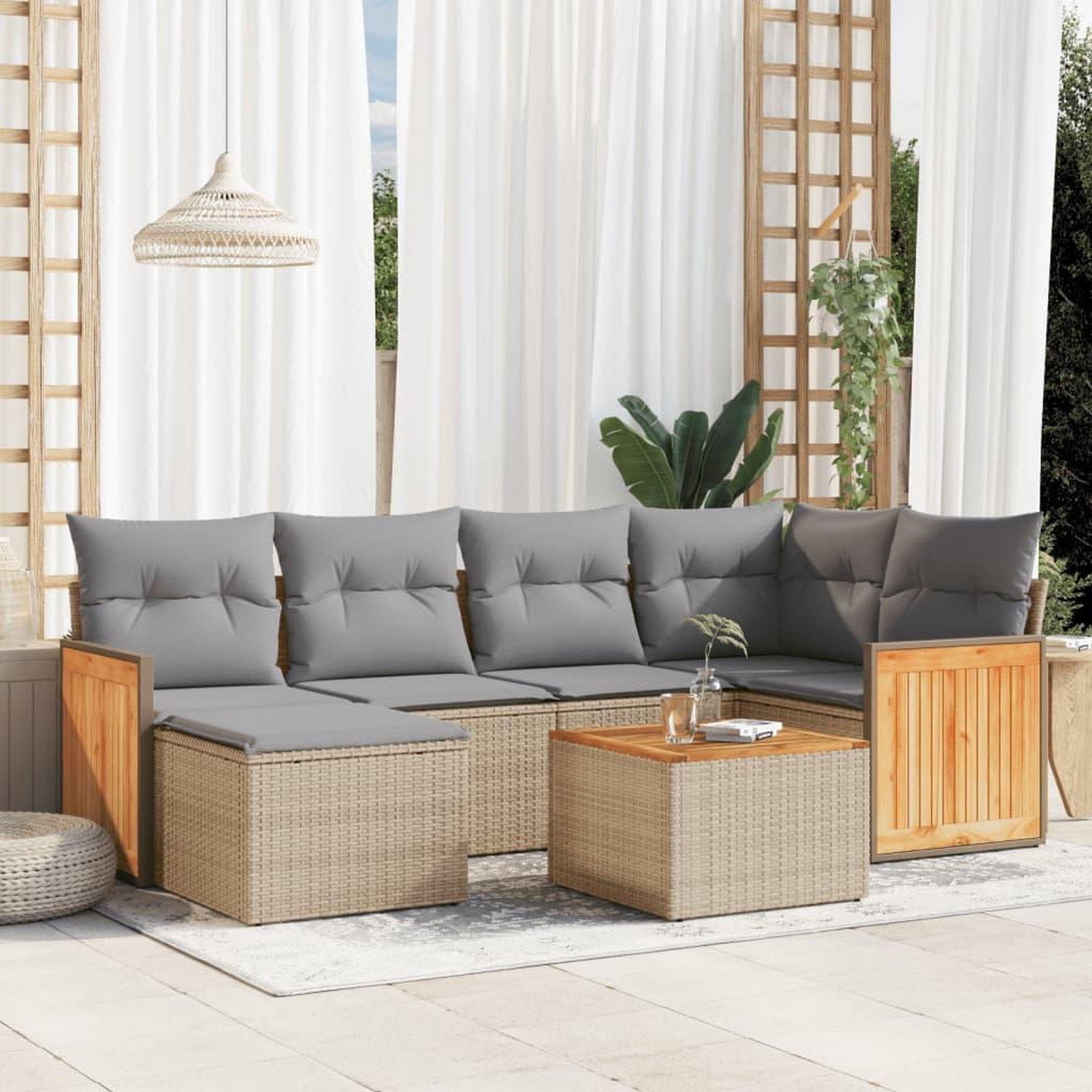 VIDAXL Salon de jardin avec coussins 7 pcs beige resine tressee