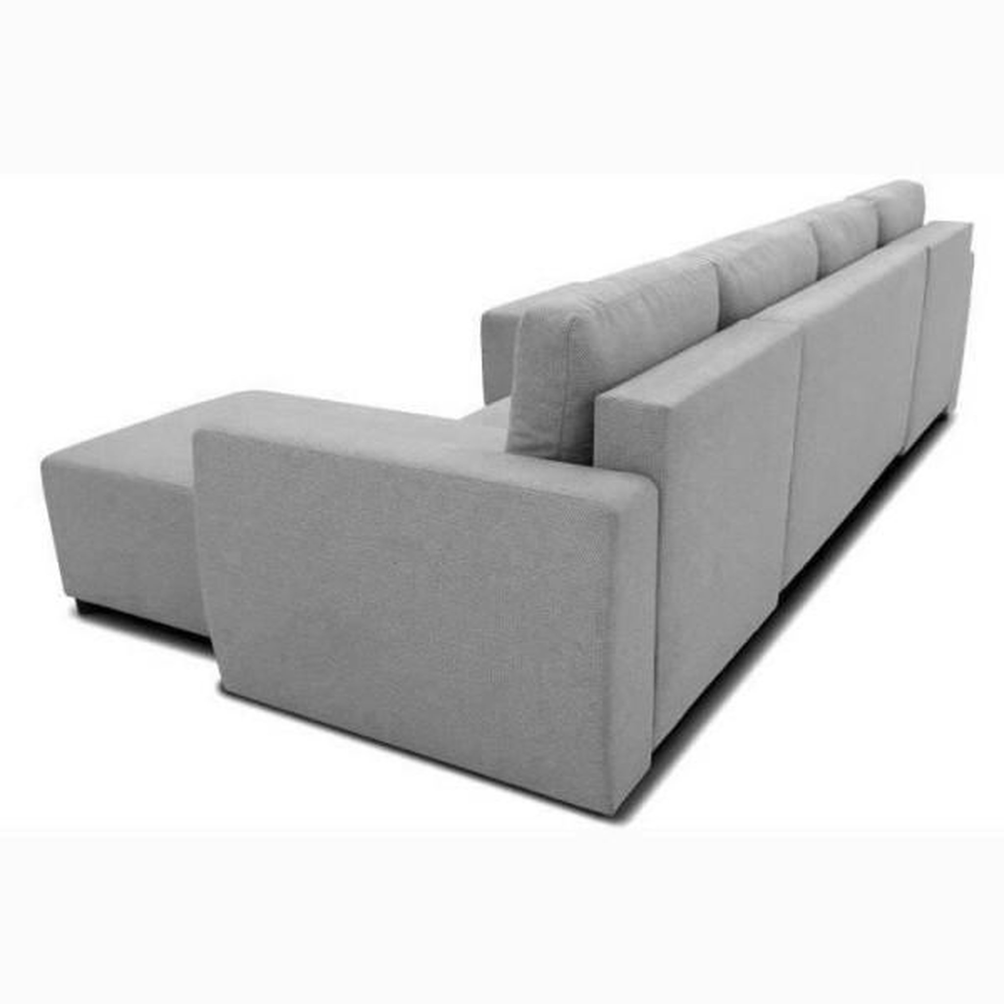 Voir la diapositive 6 : MARKET24 Canapé d'angle convertible panoramique PHARELL 5/6 places - Tissu souris - Coffre de rangement - L297 x P155 x H85 cm