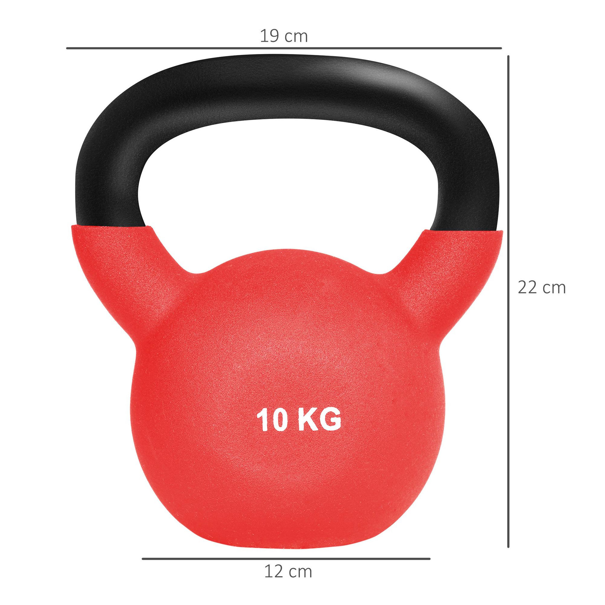 Voir la diapositive 3 : HOMCOM Kettlebell 10 kg en métal large poignée antidérapante fond plat rouge noir