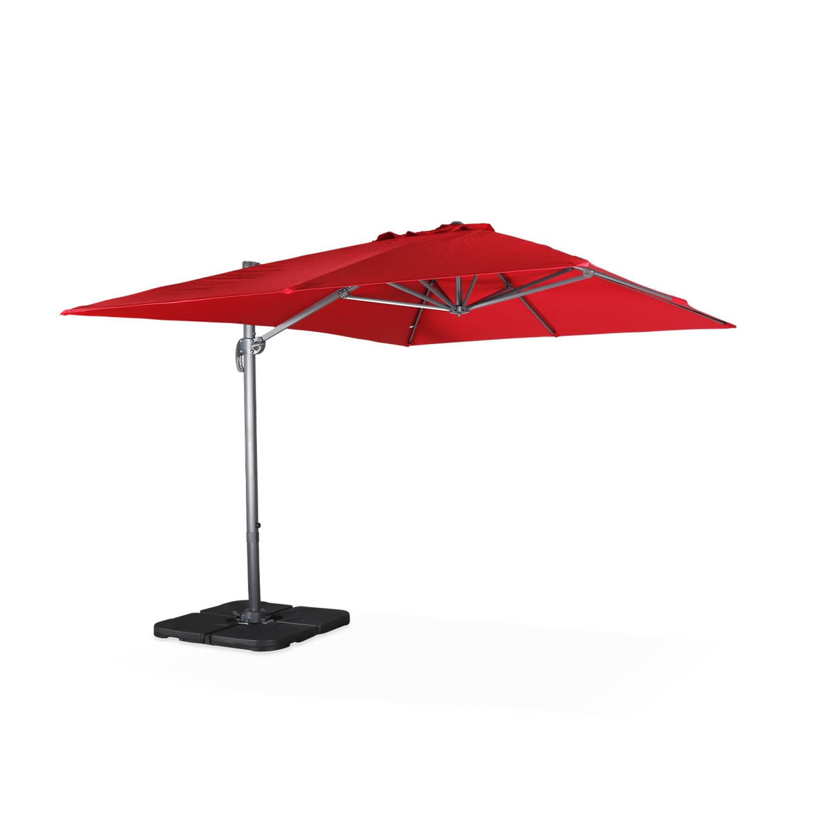 SWEEEK Parasol déporté rectangulaire 3x4 m - Wimereux - Parasol excentré inclinable dans 6 positions, rotatif à 360° + dalles à lester 50x50cm