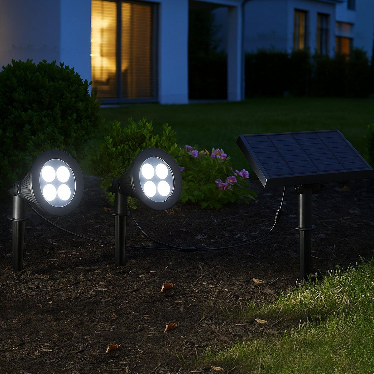 Lumisky Double spot solaire relié FAMILY SPIKY Noir Plastique 100LM