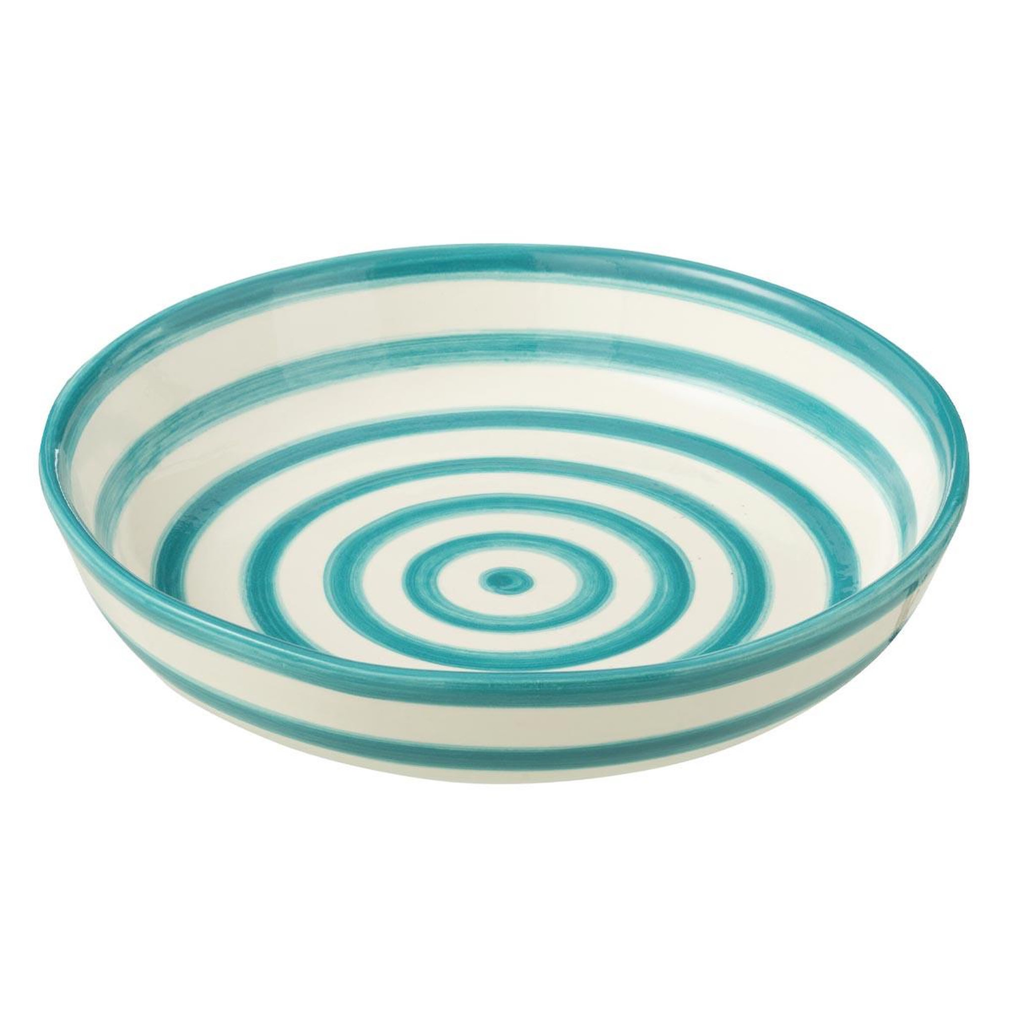 J-LINE Coupelle Basse en Céramique  Granada Rayure  25cm Bleu Aqua