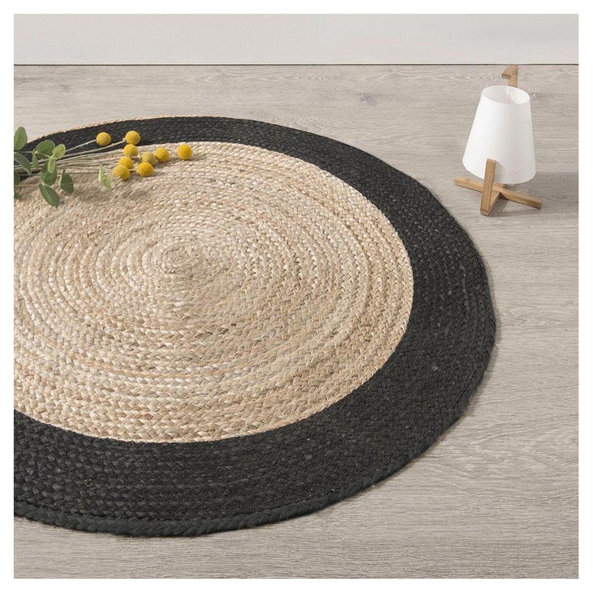ATMOSPHERA Tapis déco rond en jute bord coloré diamètre 120 cm