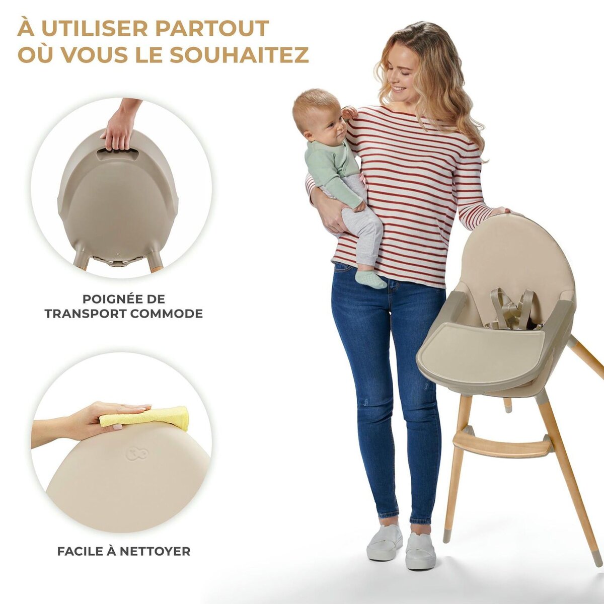 KINDERKRAFT Chaise haute 2en1 fini 2 pratique et confortable