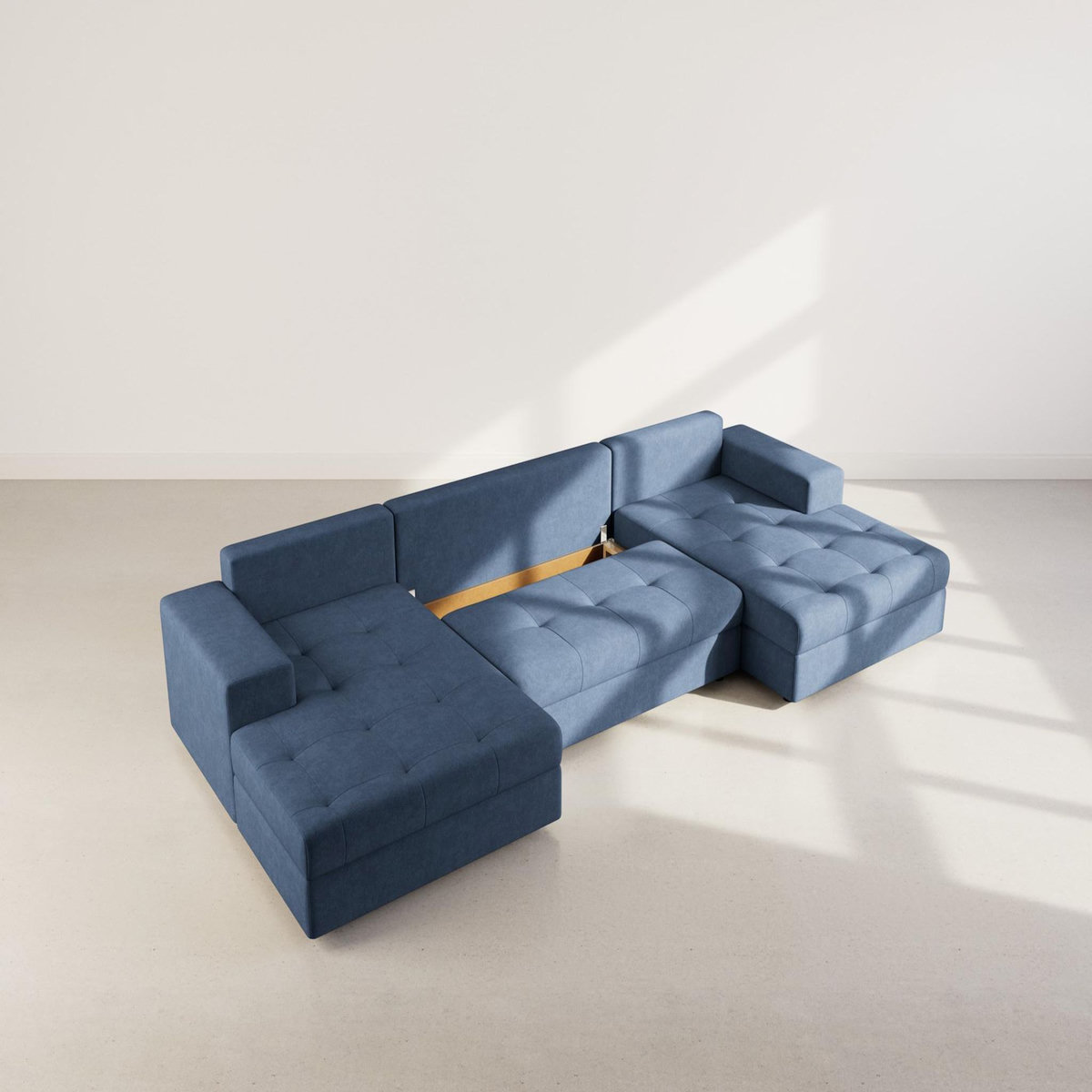 BEST MOBILIER Bastian - canapé panoramique en u 7 places convertible avec coffre en velours texturé