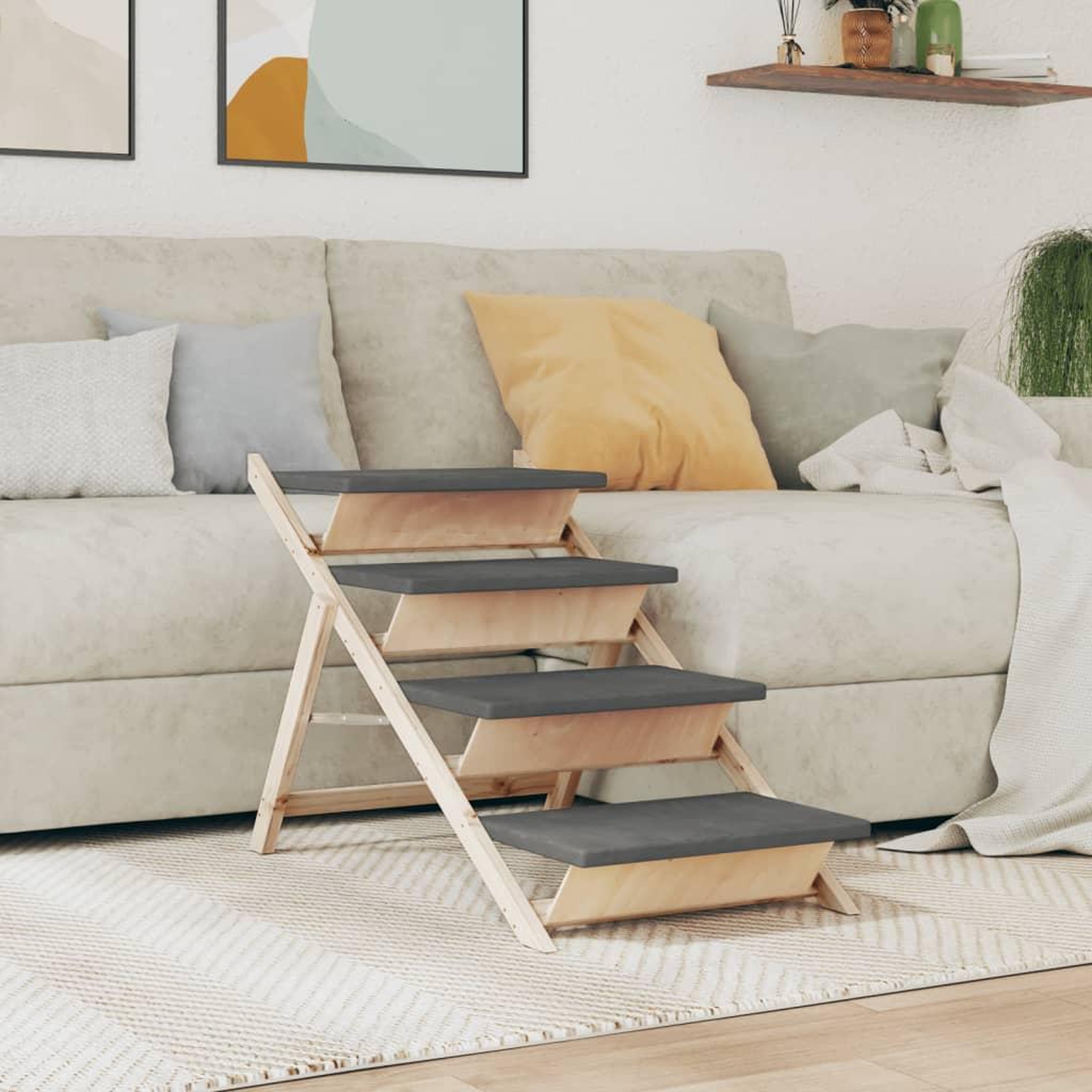 VIDAXL Escalier pour chiens gris 105x47 cm bois de sapin solide