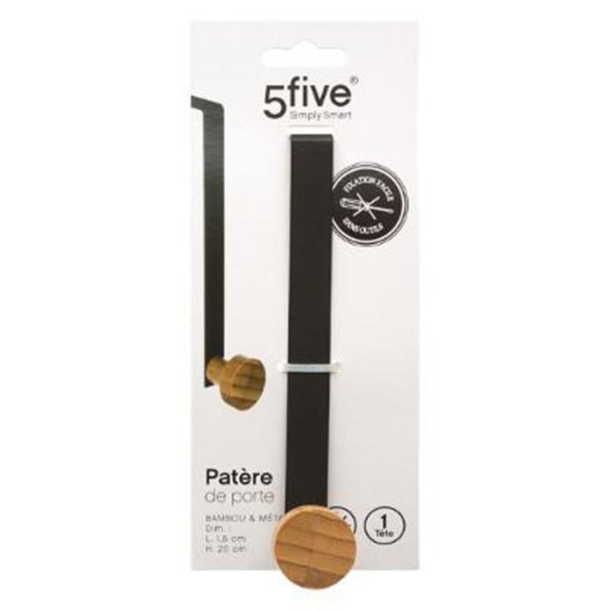 FIVE Patère en Métal & Bambou  1 Tête  16cm Noir