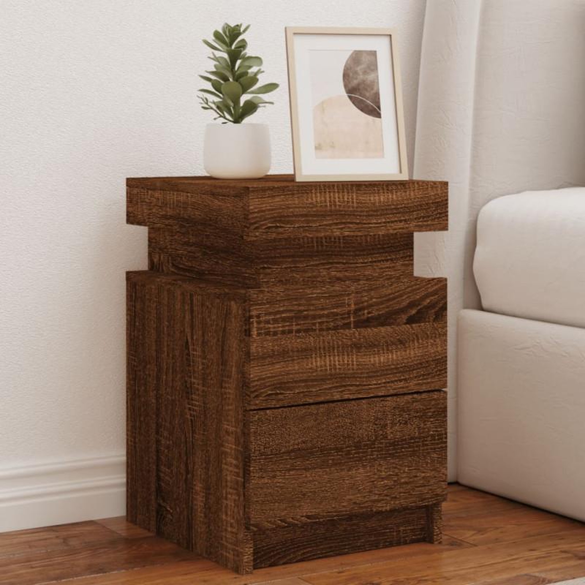 Voir la diapositive 1 : VIDAXL Tables de chevet et lumières LED 2 pcs chêne marron 35x39x55 cm