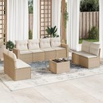 VIDAXL Salon de jardin avec coussins 9 pcs beige resine tressee
