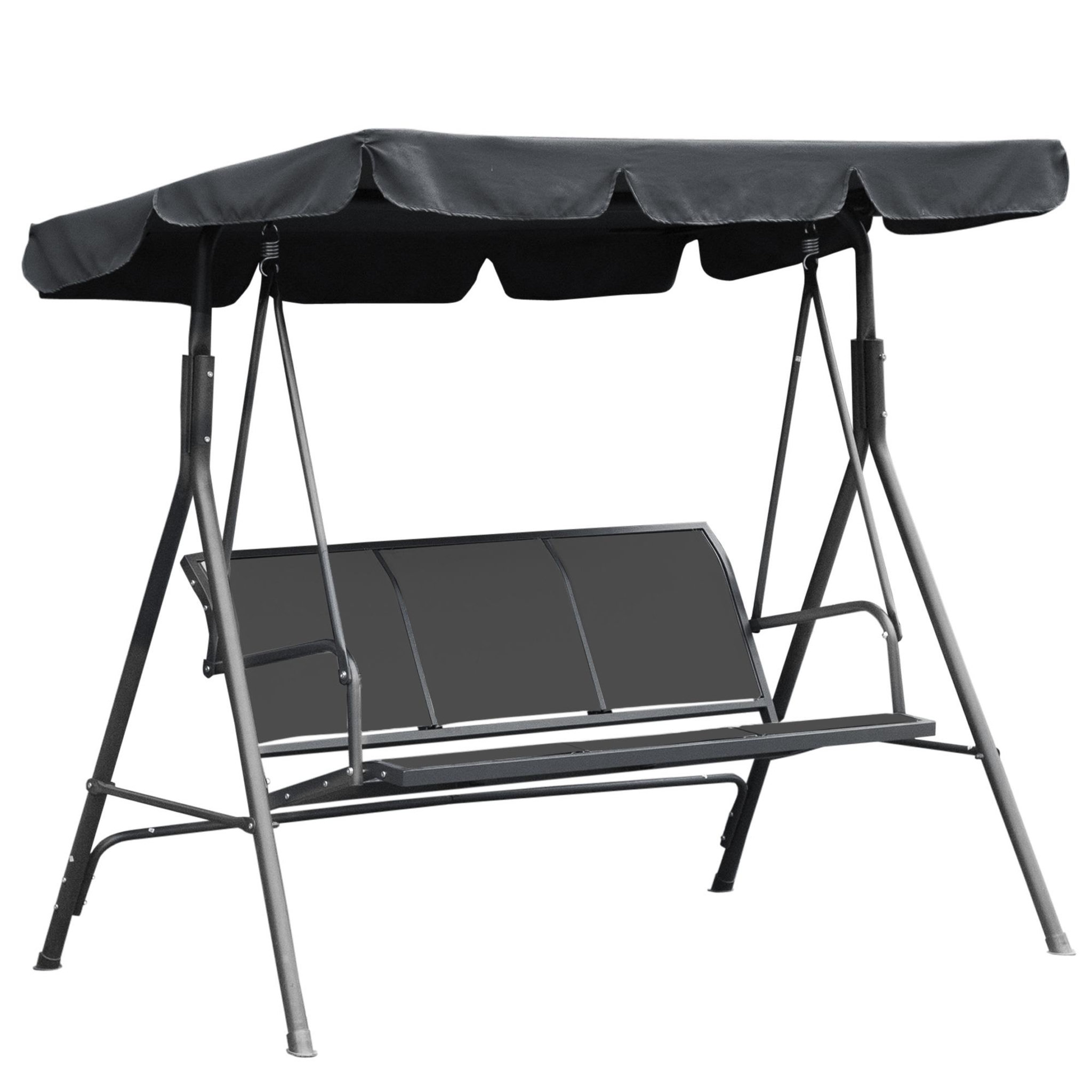 OUTSUNNY Balancelle de jardin 3 places grand confort toit imperméabilisé inclinaison réglable assise et dossier ergonomique acier textilène gris