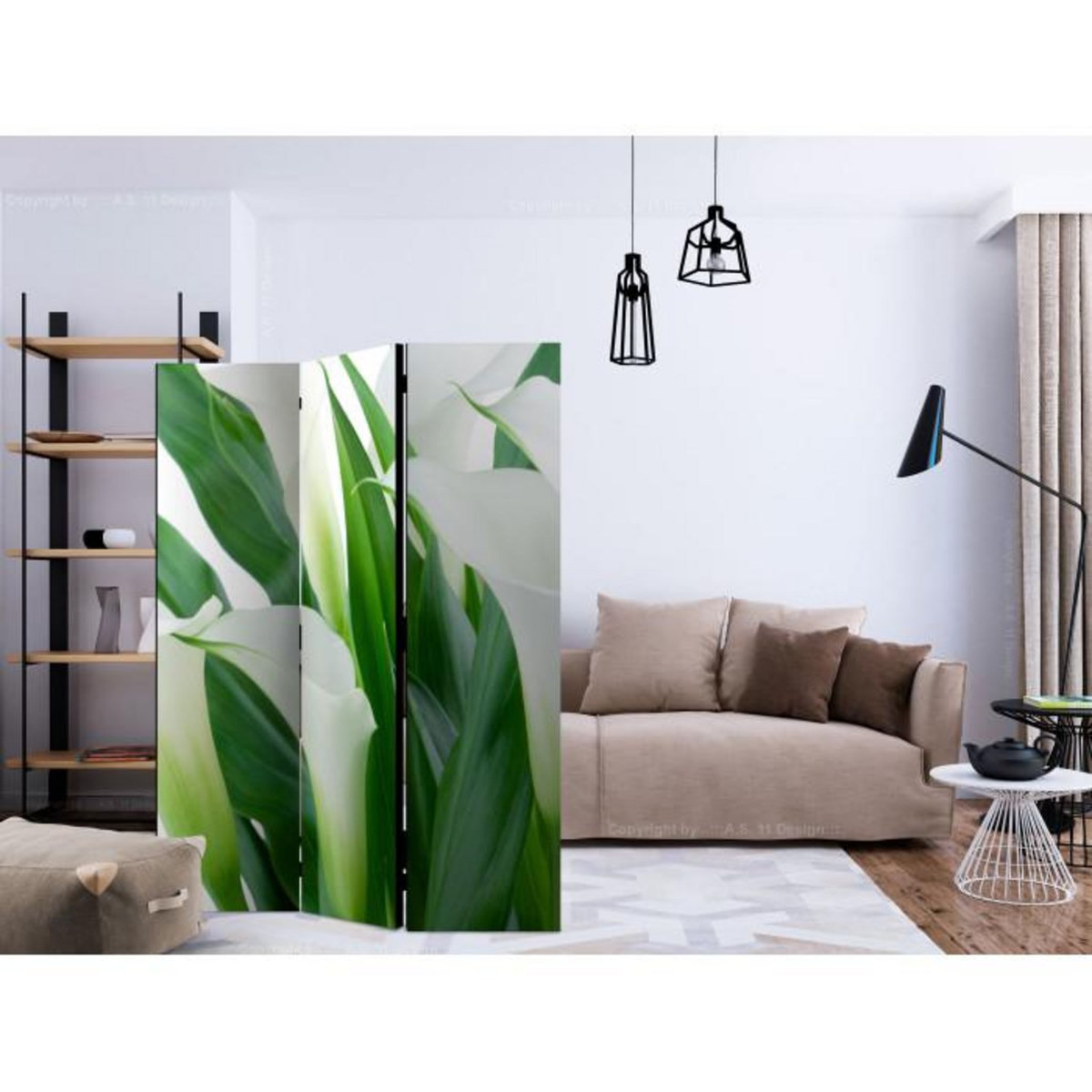 Paris Prix Paravent 3 Volets  Bunch of Flowers Callas  135x172cm