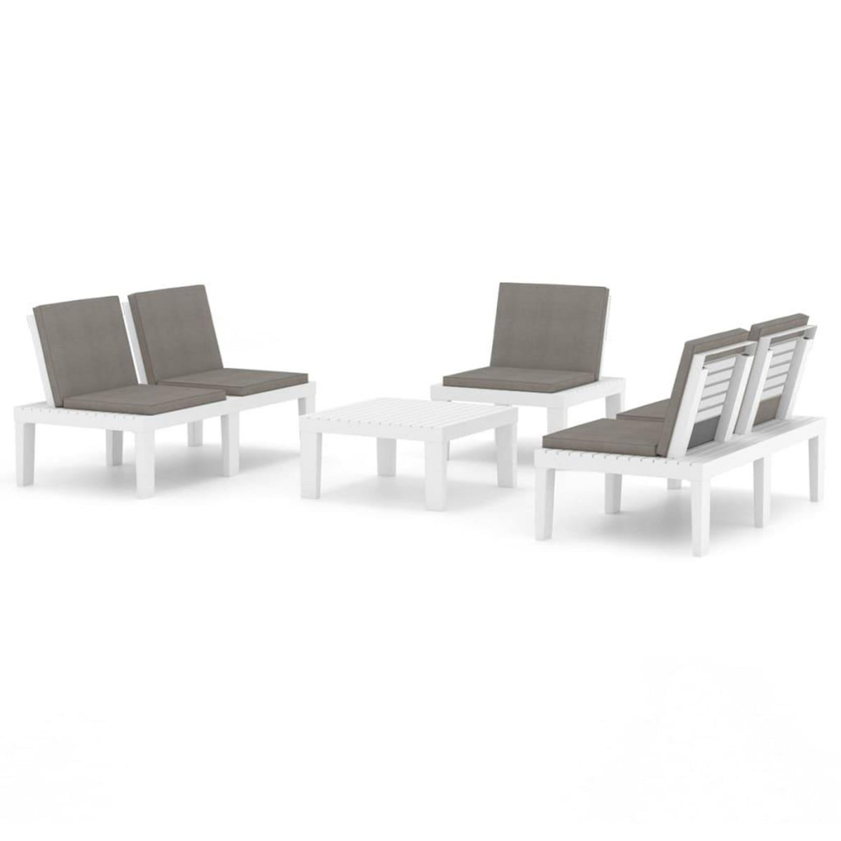 VIDAXL Salon de jardin 4 pcs avec coussins Plastique Blanc