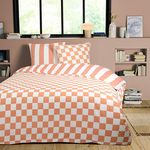 FUTURE HOME Parure de lit 2 personnes rayé damier réversible. Coloris disponibles : Orange